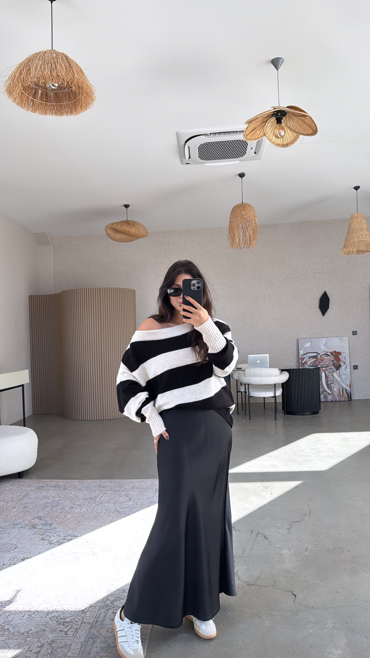 Siyah Saten Maxi Etek