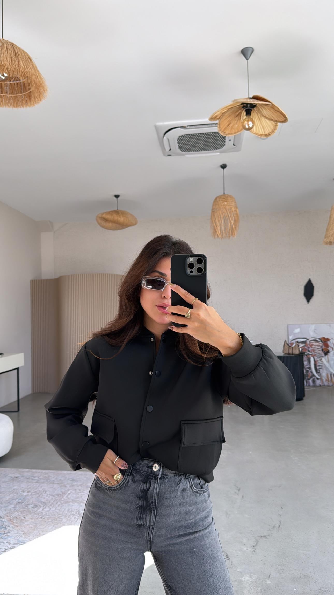 Siyah Scuba Bomber Ceket