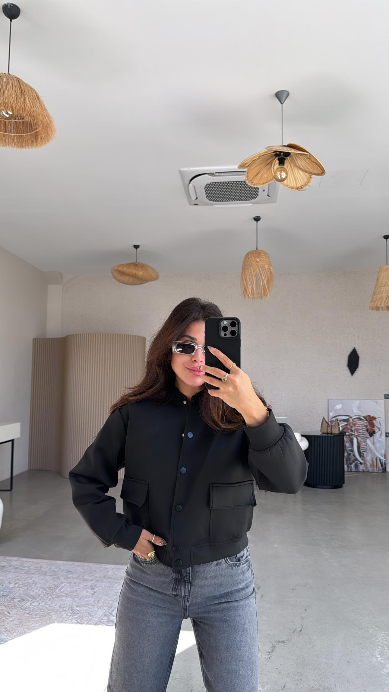 Siyah Scuba Bomber Ceket