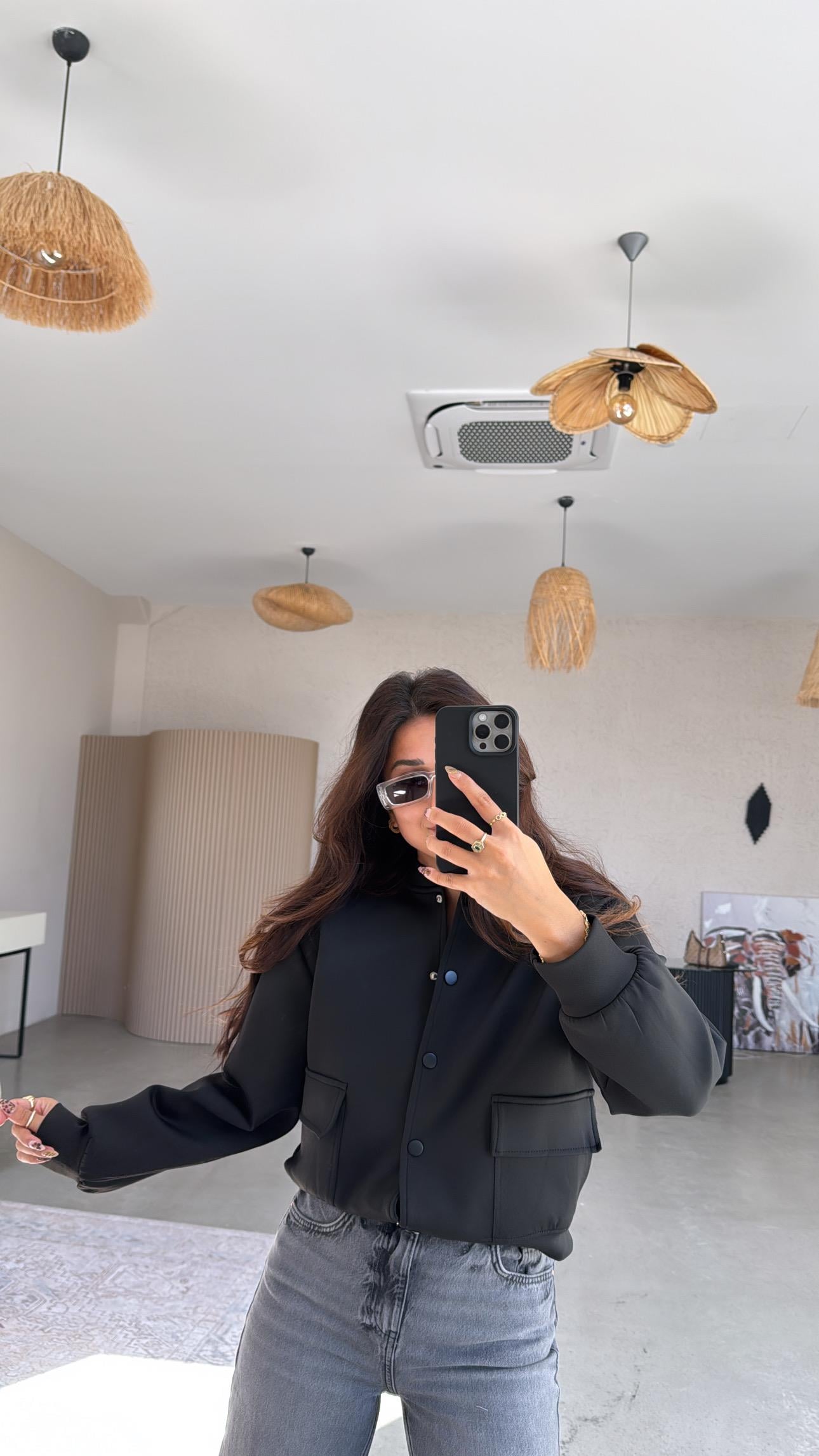 Siyah Scuba Bomber Ceket