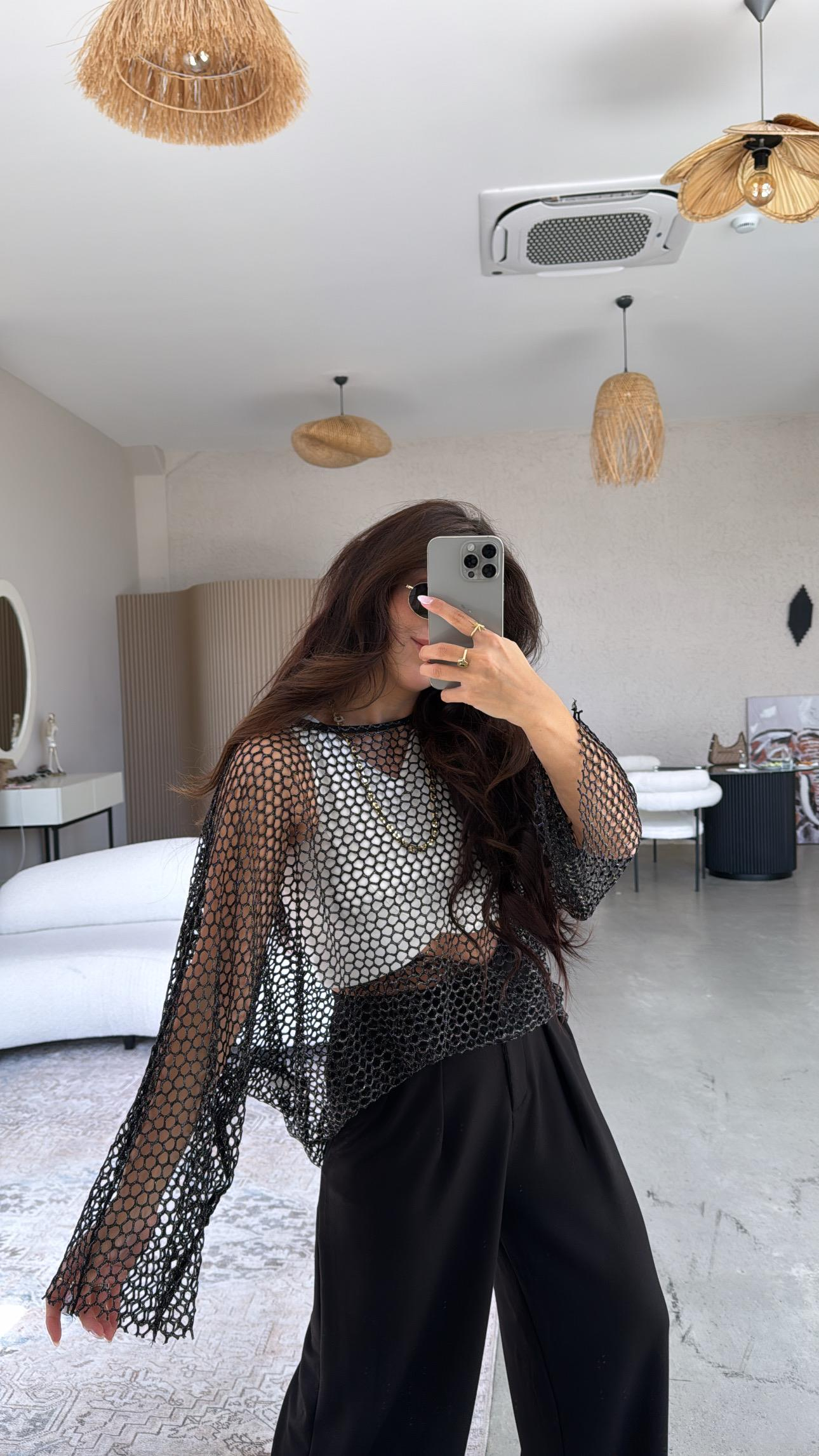 Siyah Simli File Bluz