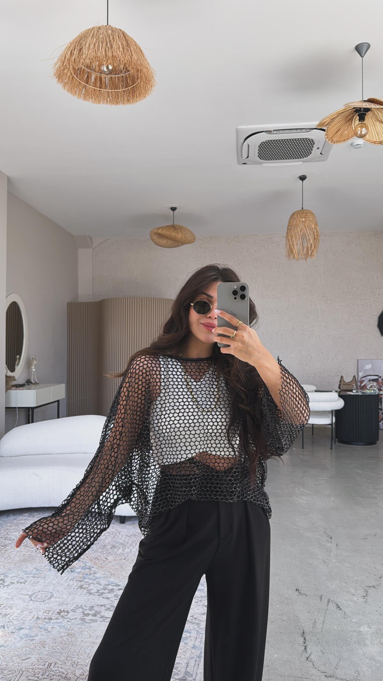 Siyah Simli File Bluz