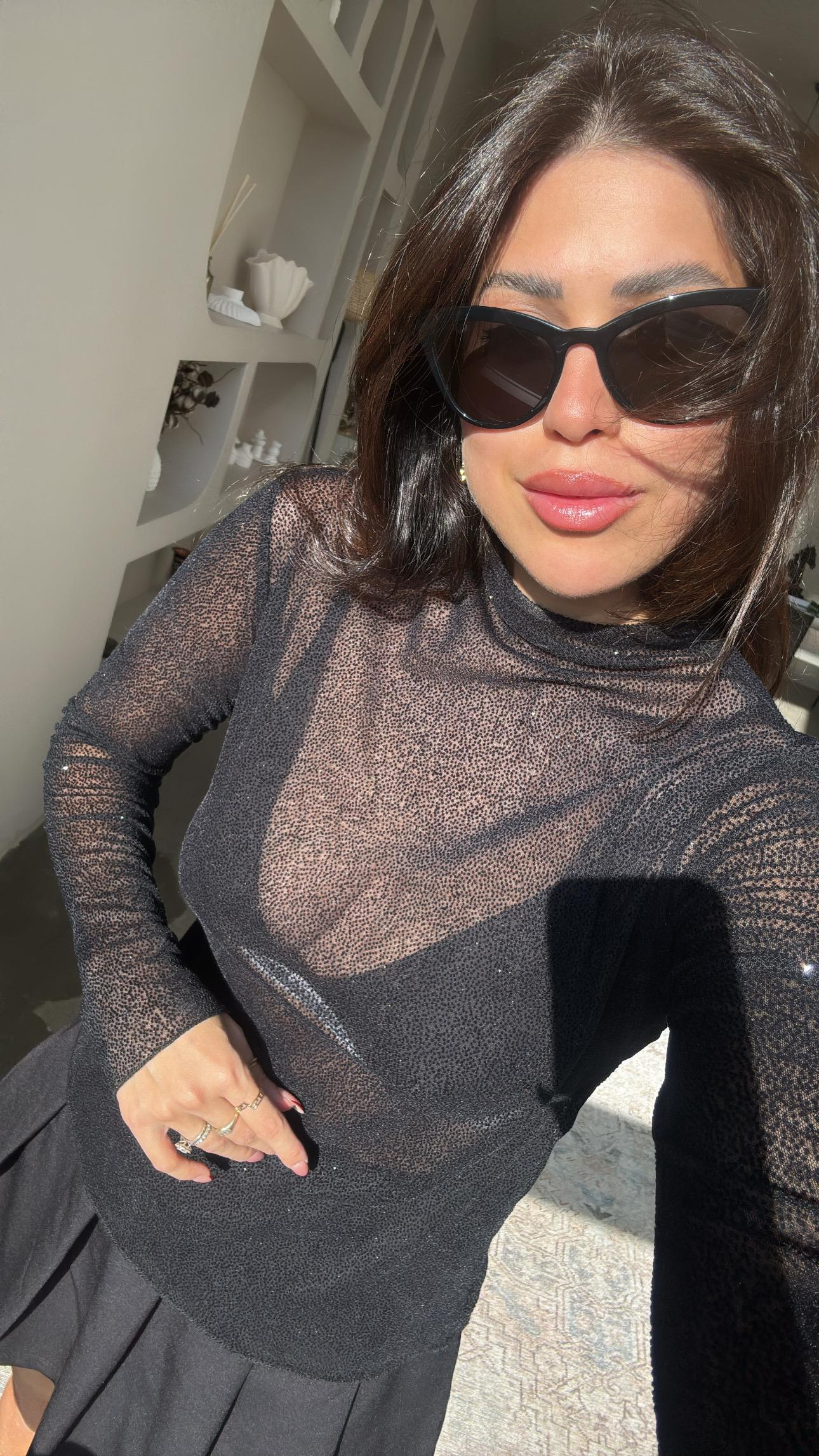 Siyah Simli Transparan Bluz