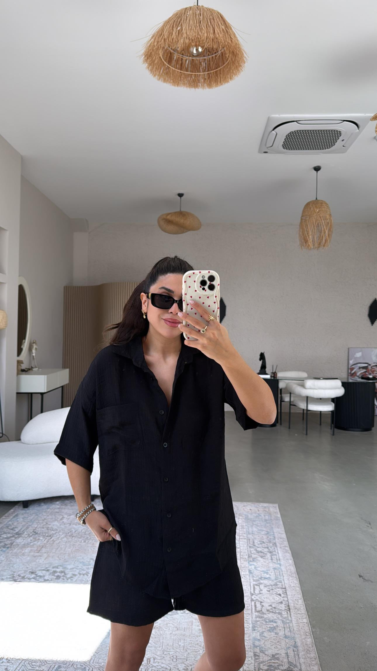 Siyah Şort Gömlek Takım