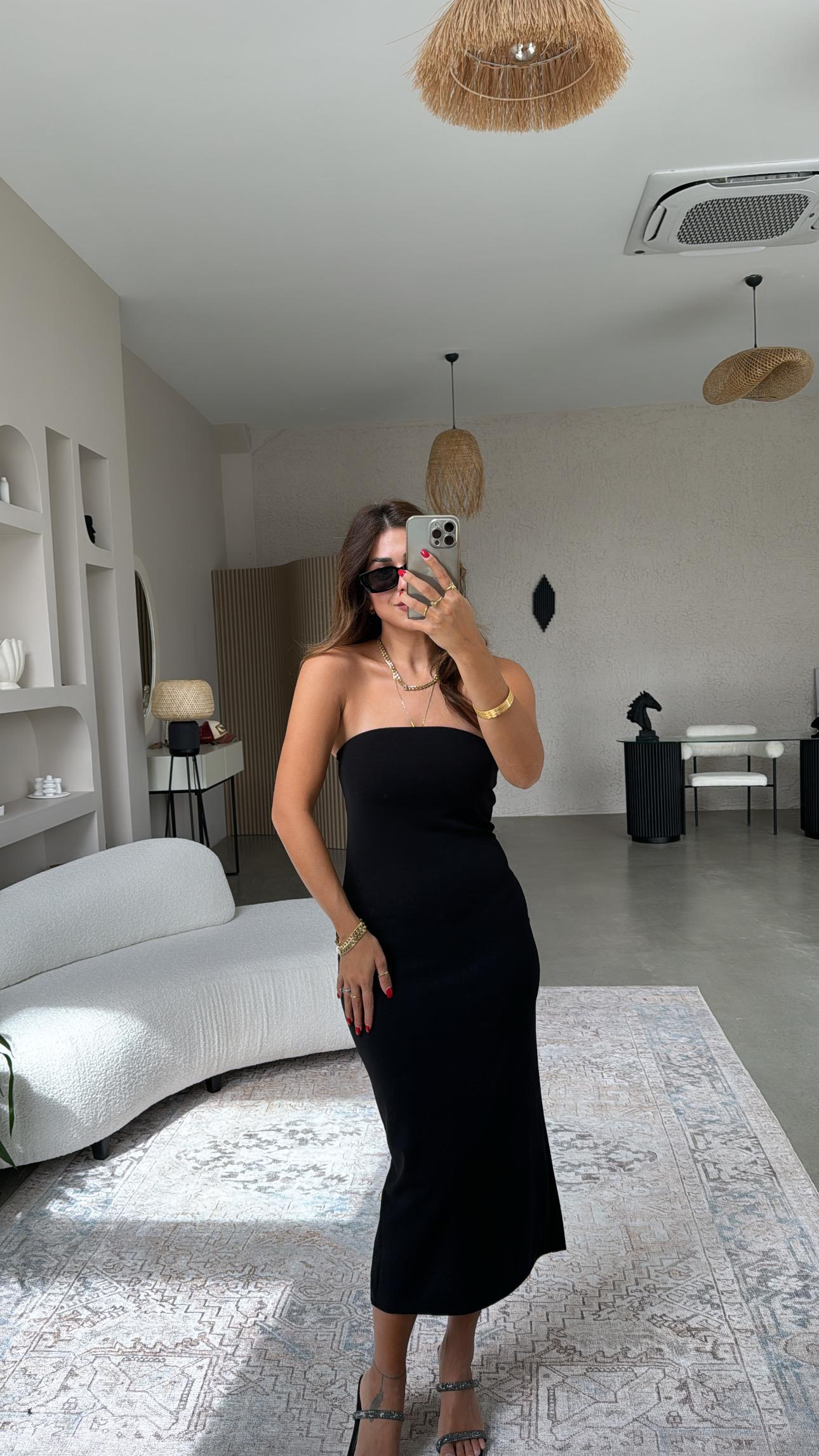 Siyah Straplez Basic Elbise