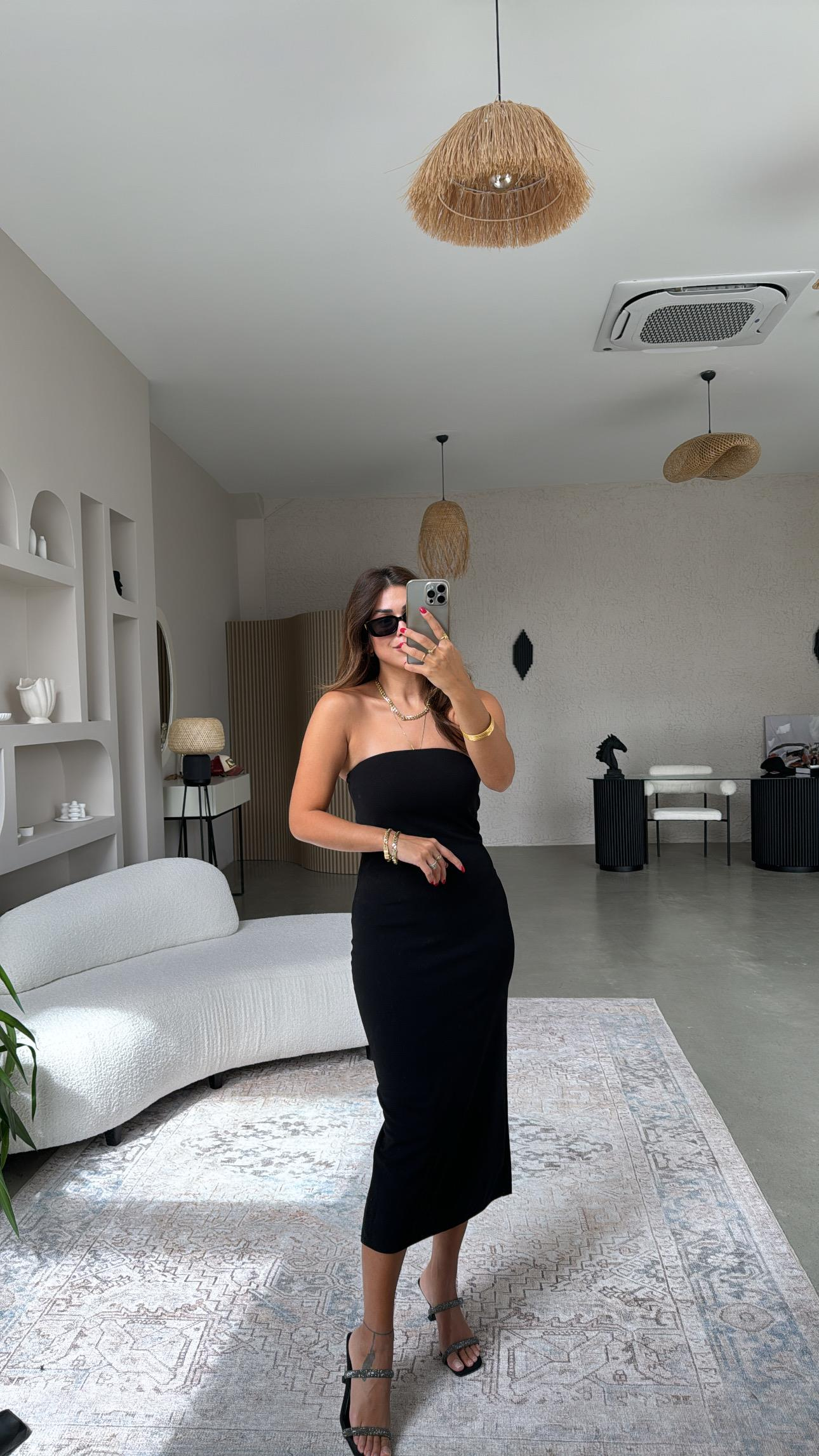 Siyah Straplez Basic Elbise