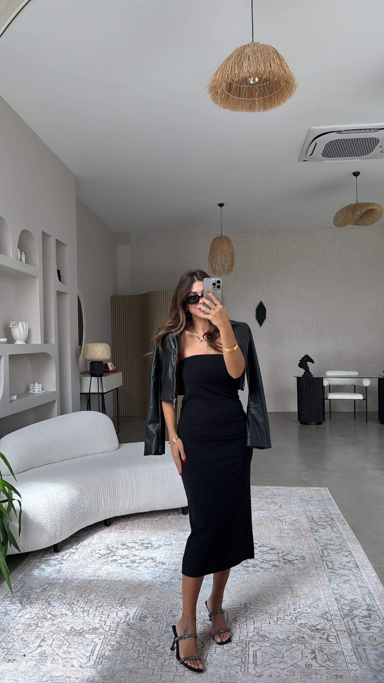 Siyah Straplez Basic Elbise