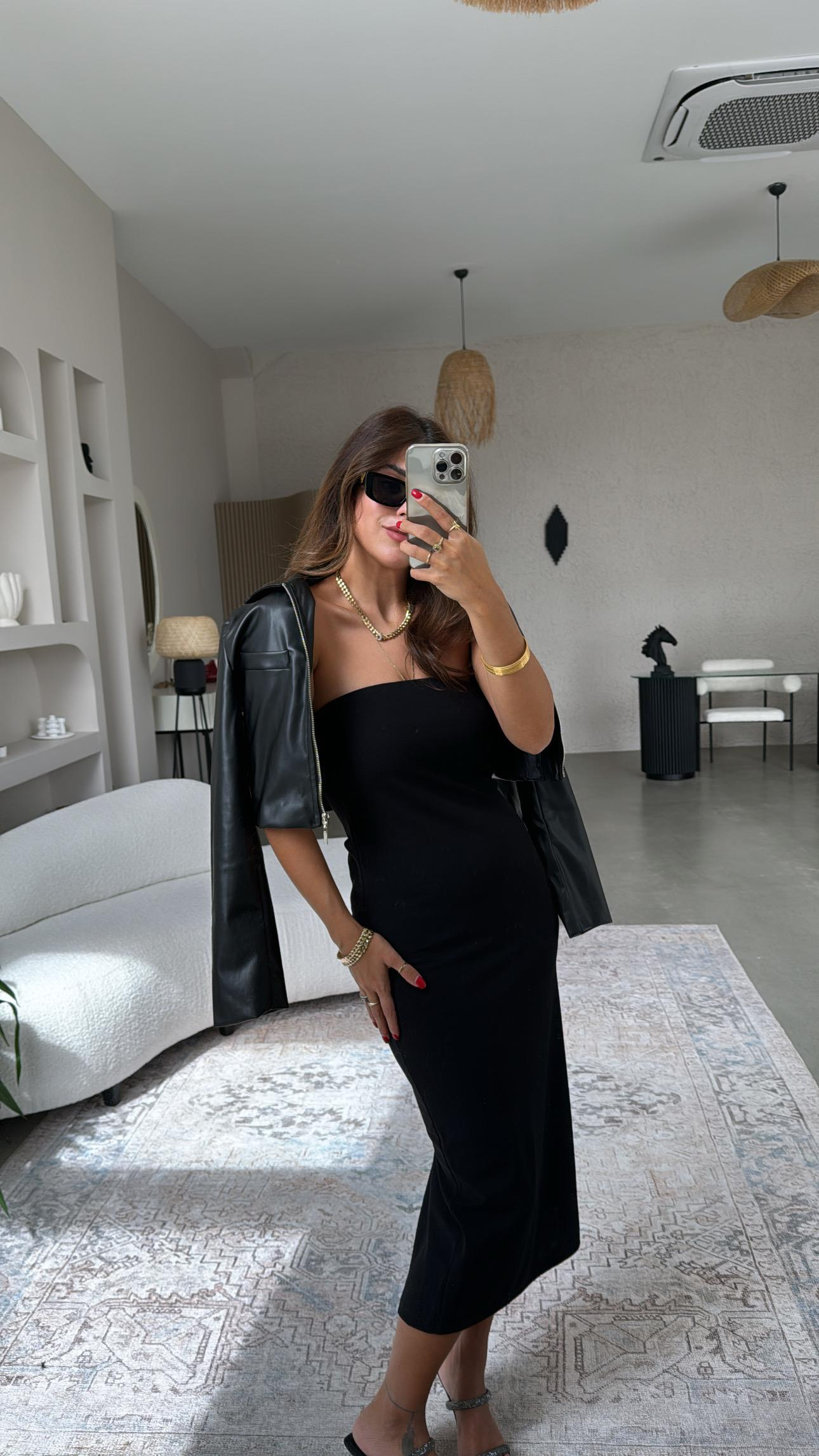 Siyah Straplez Basic Elbise