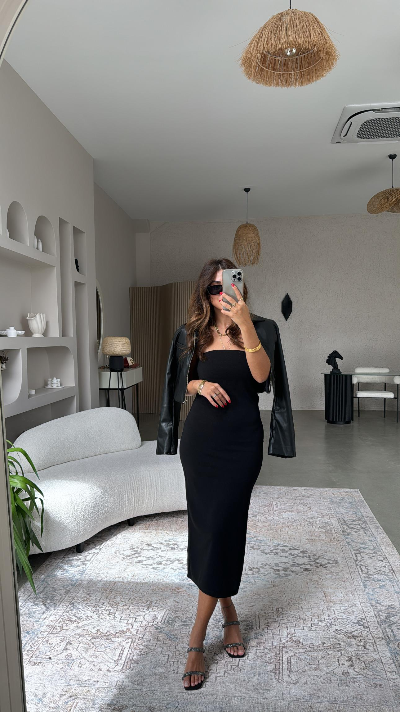 Siyah Straplez Basic Elbise