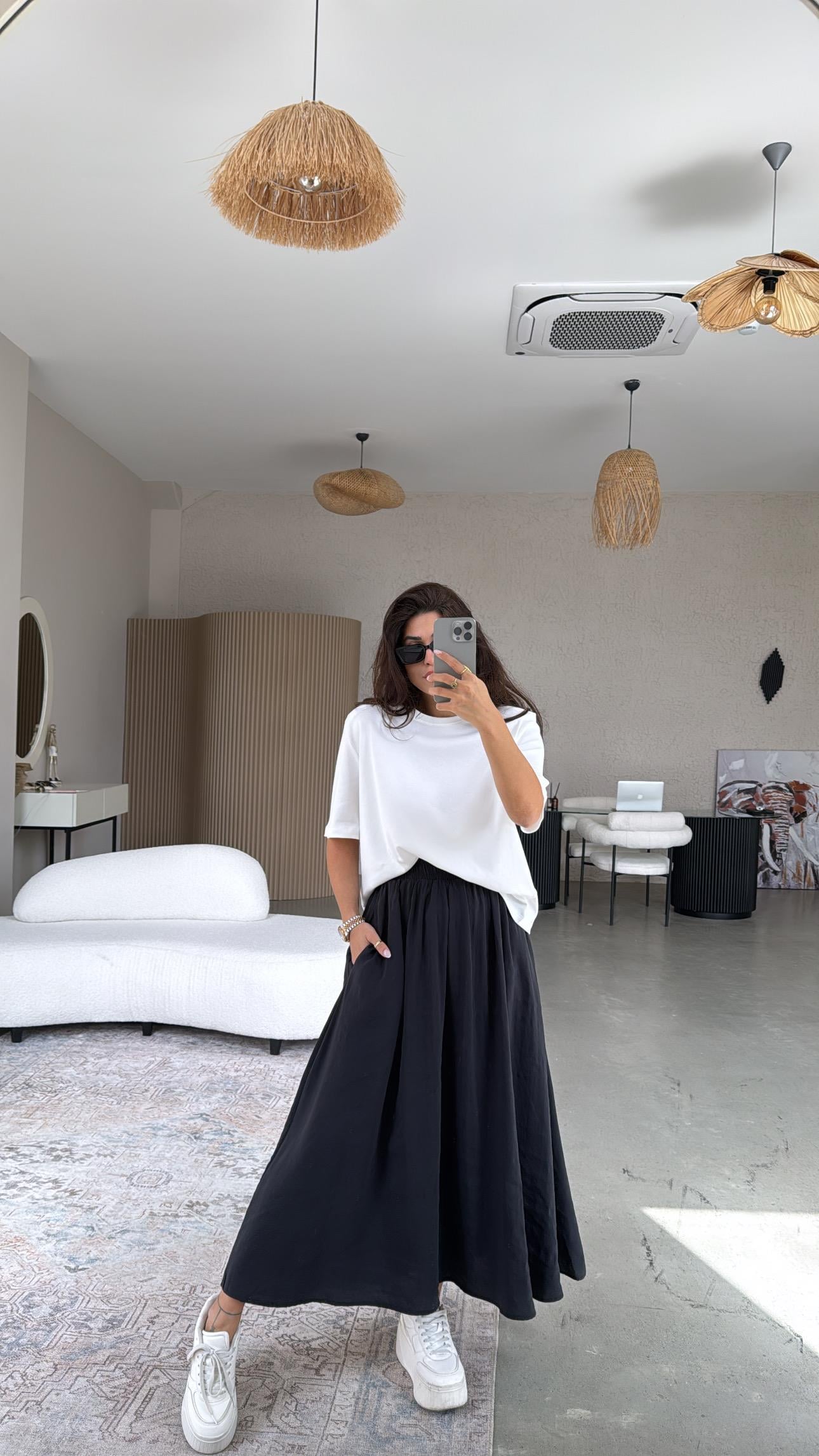 Siyah Tensel Maxi Etek