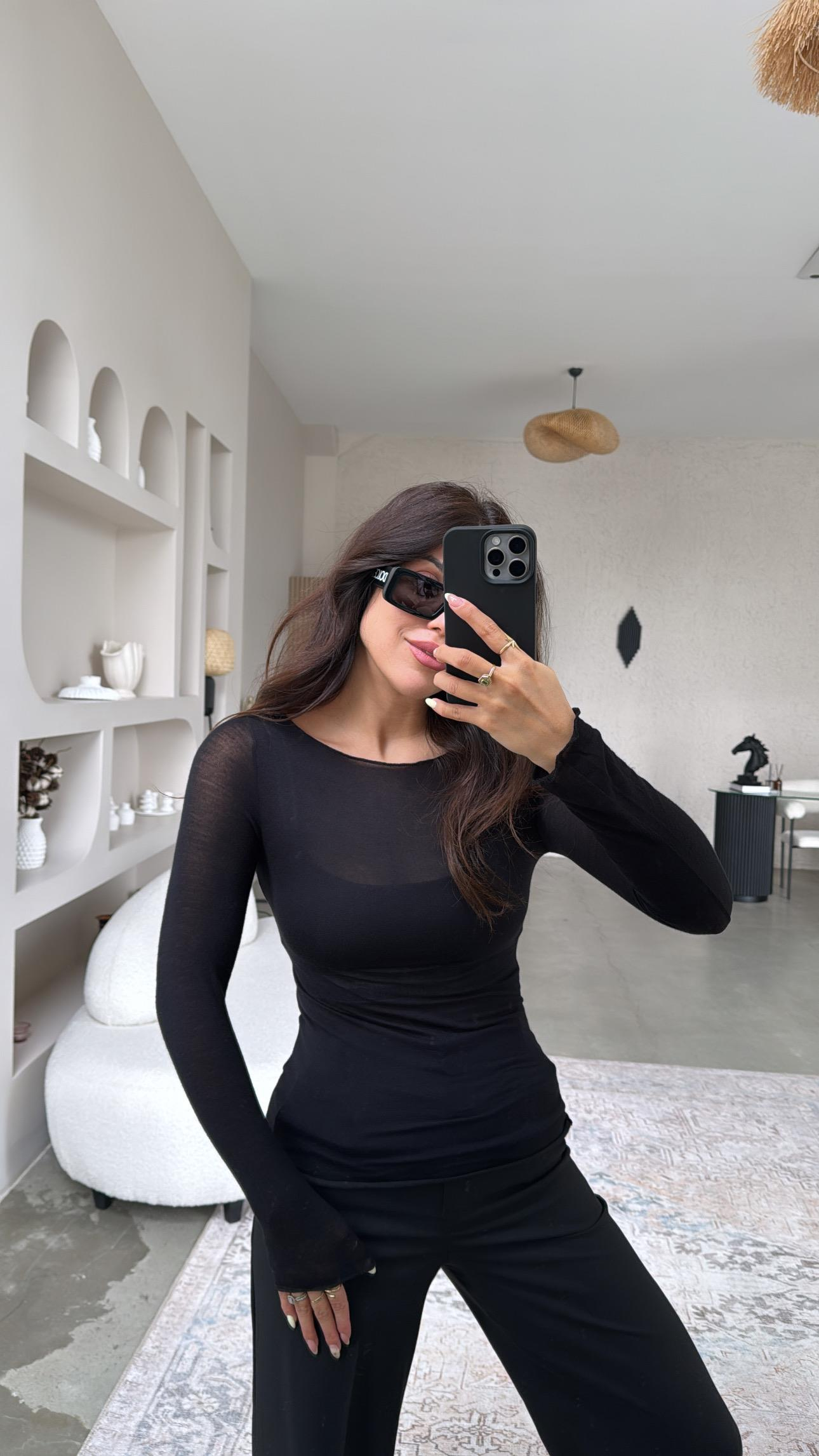 Siyah Transparan Bluz