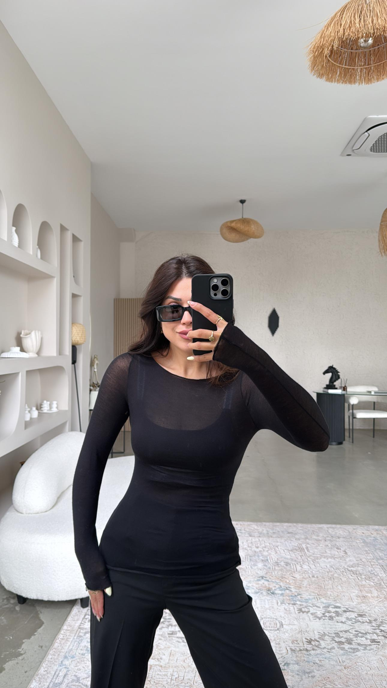 Siyah Transparan Bluz