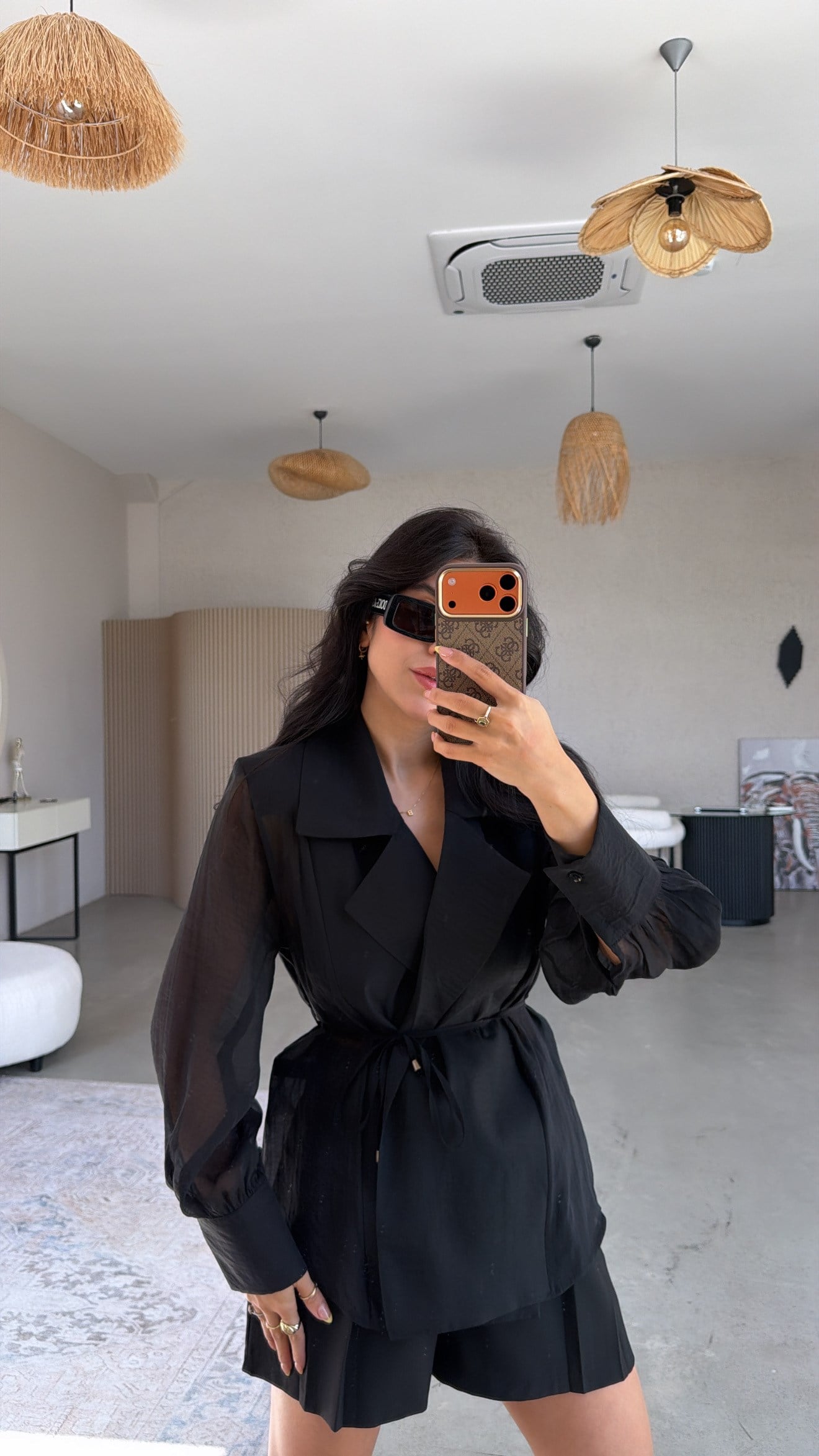 Siyah Transparan Premium Kruvaze Ceket
