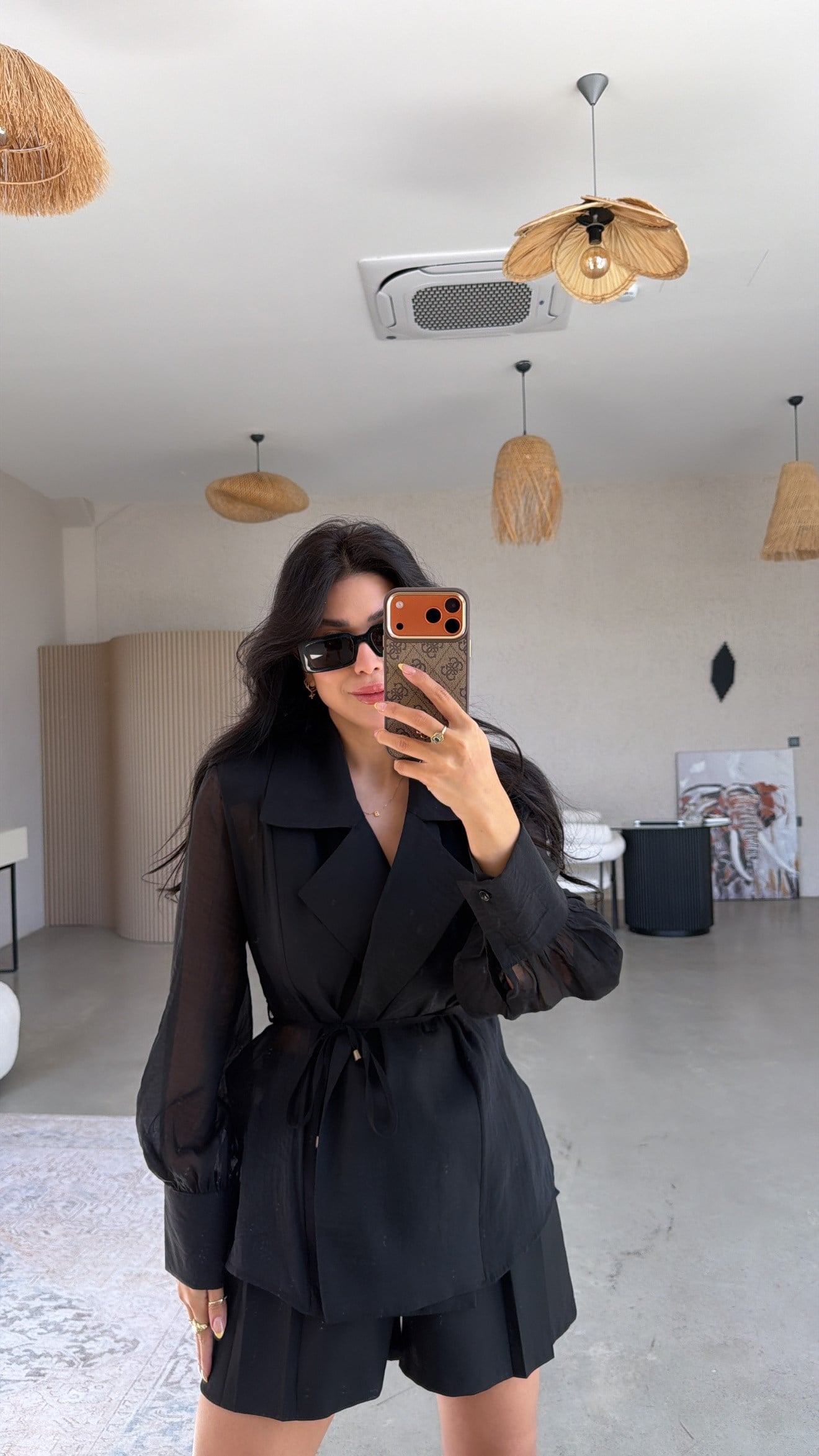 Siyah Transparan Premium Kruvaze Ceket