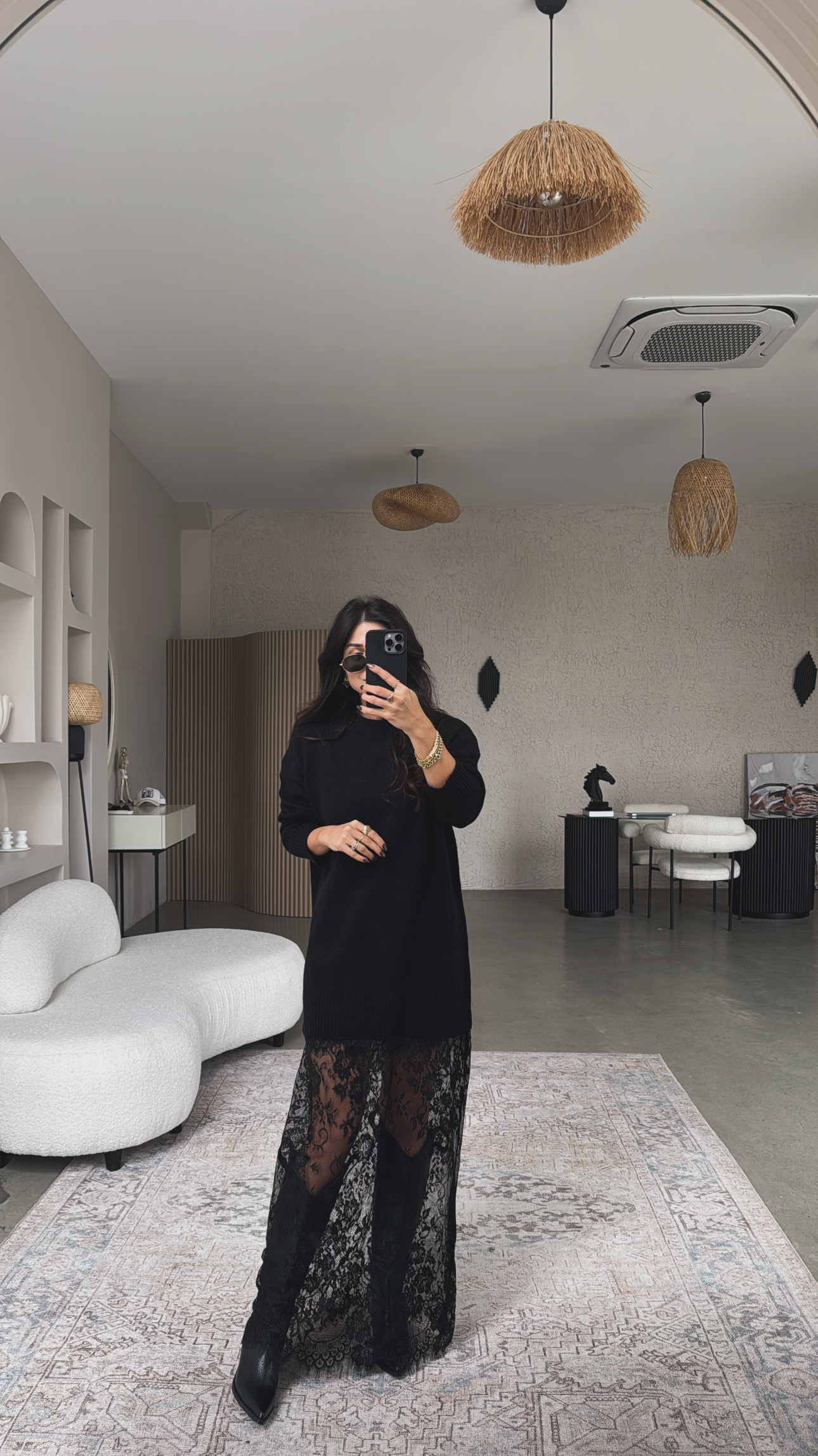 Siyah Triko Dantelli Maxi Boy Elbise