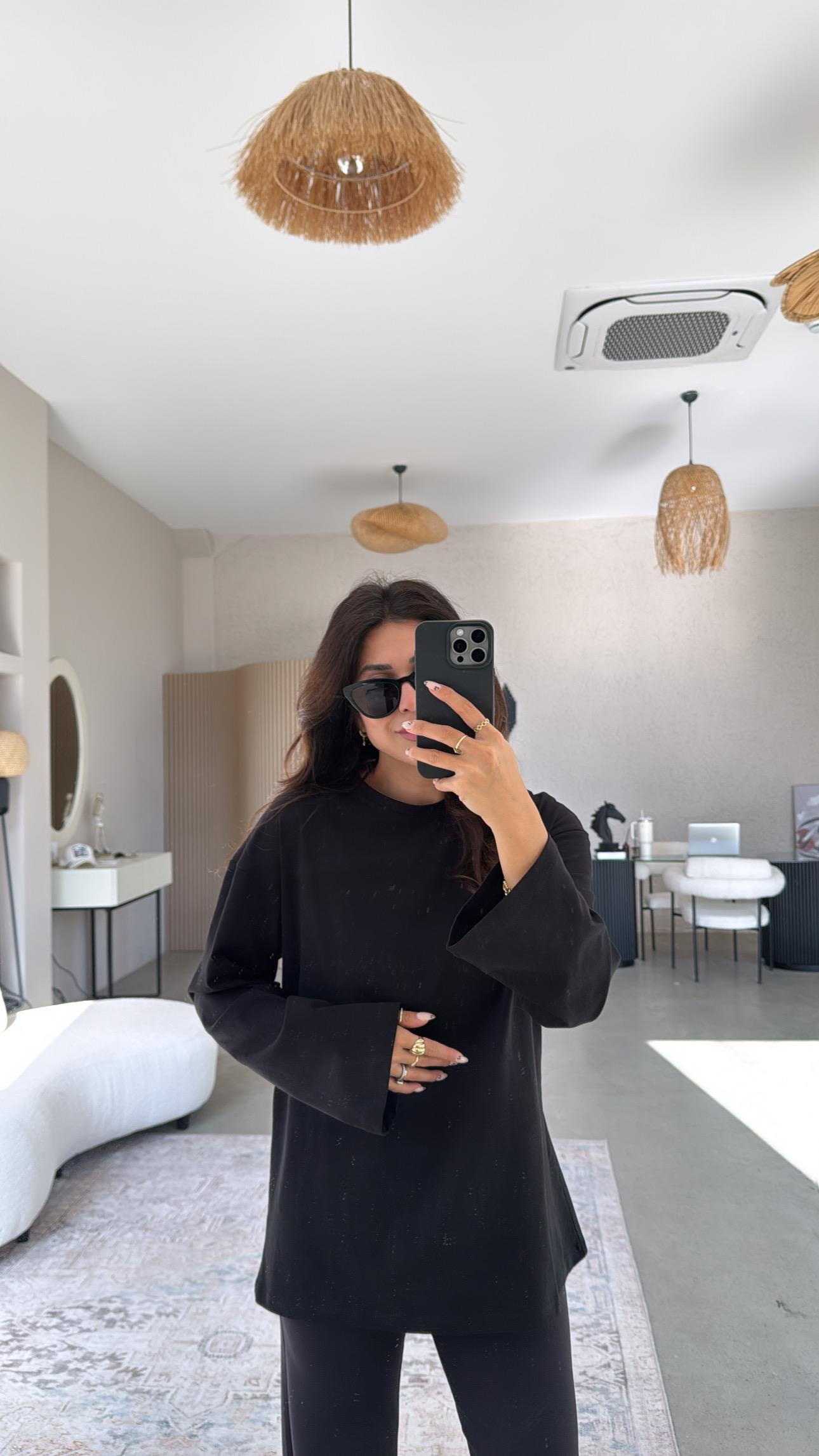 Siyah Uzun Kol Basic Pamuk Tshirt