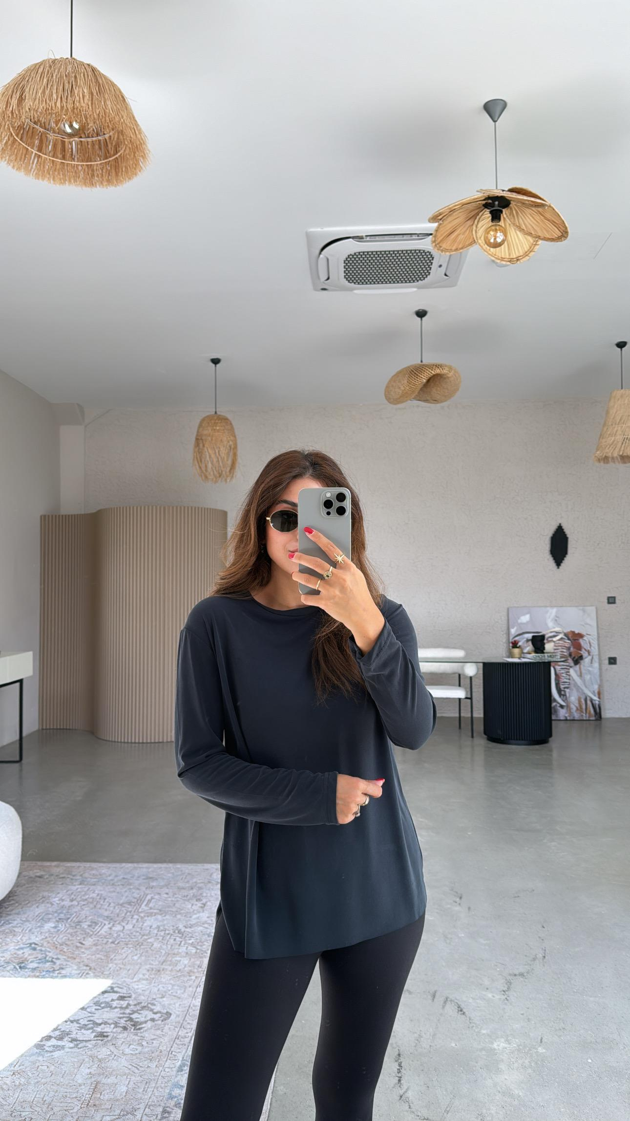 Siyah Uzun Kol Oys Basic Bluz