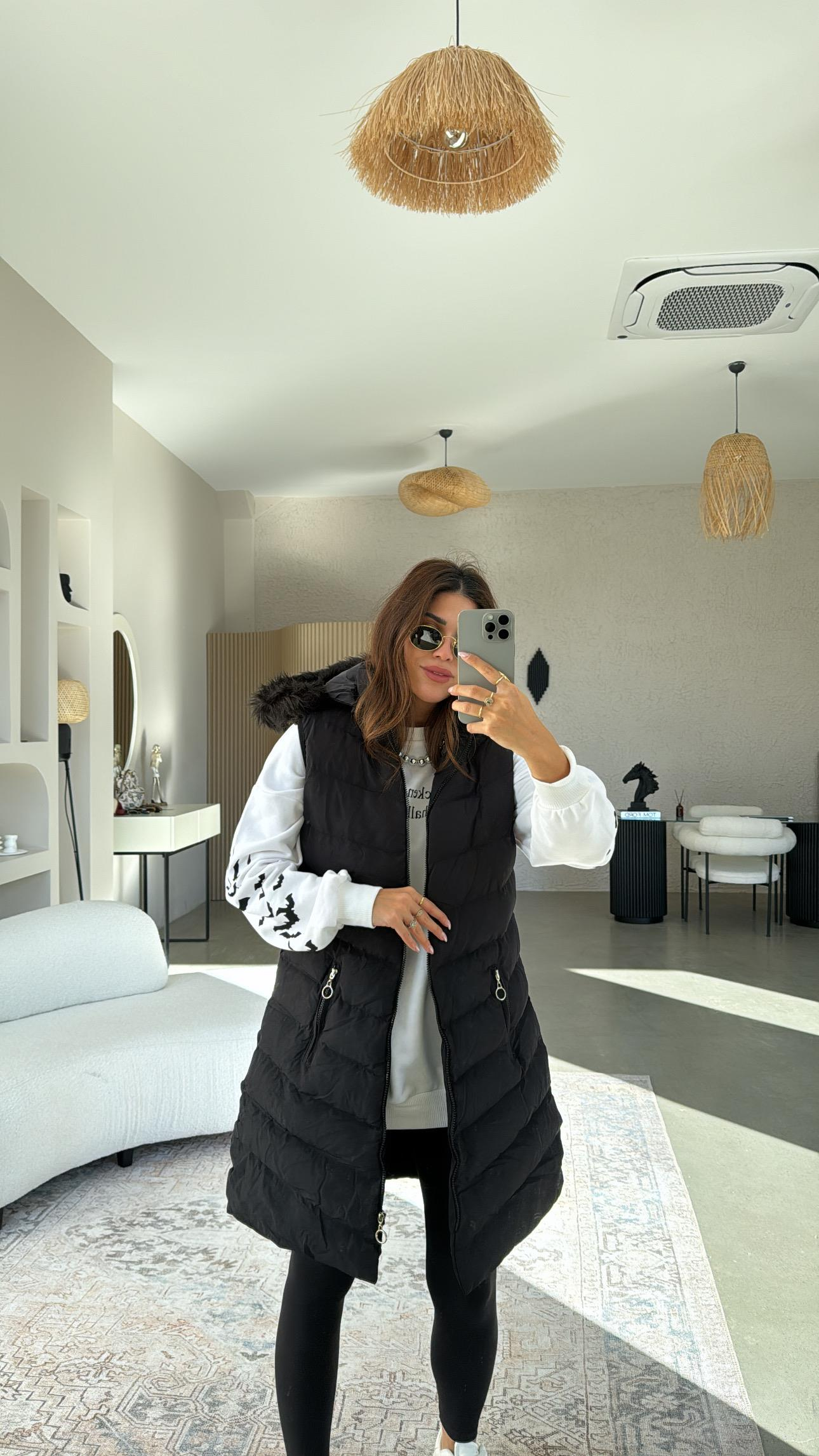 Siyah Uzun Şişme Yelek