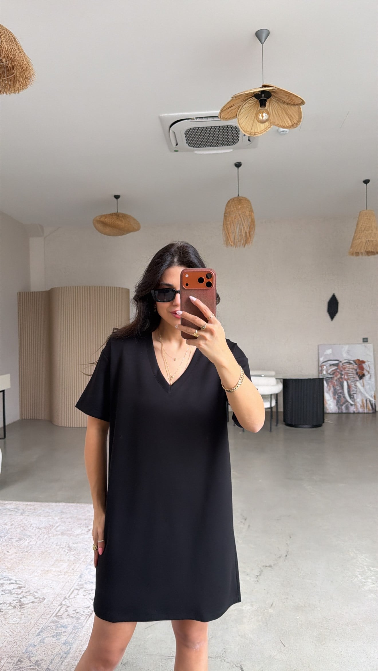 Siyah V Yaka Basic Modal Elbise