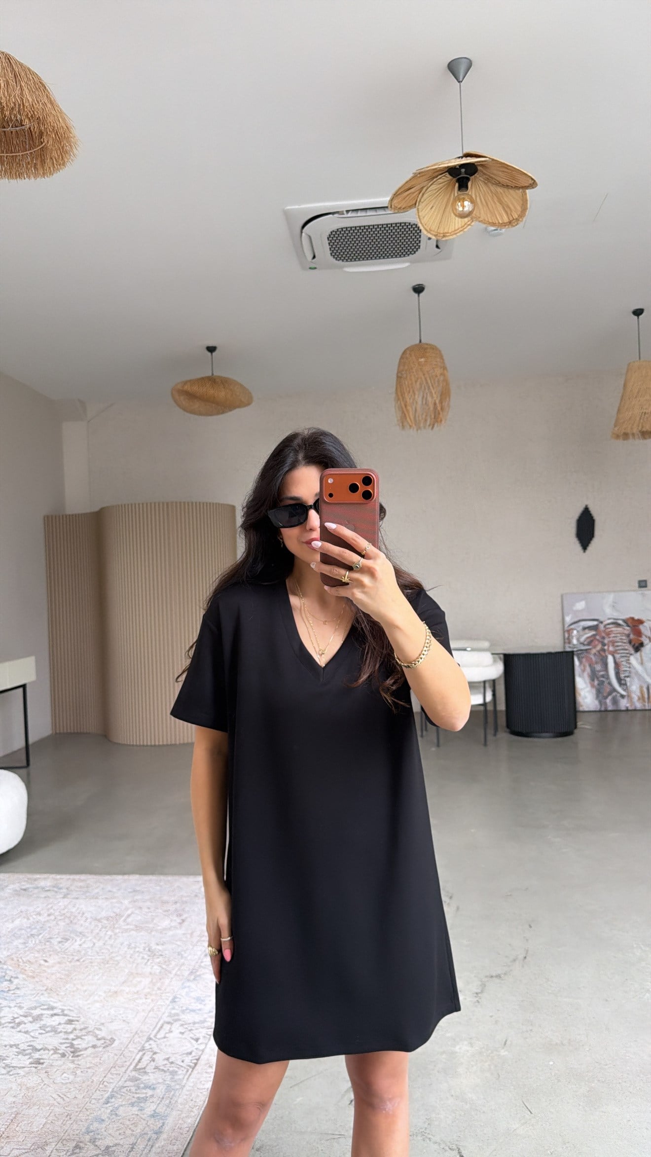 Siyah V Yaka Basic Modal Elbise