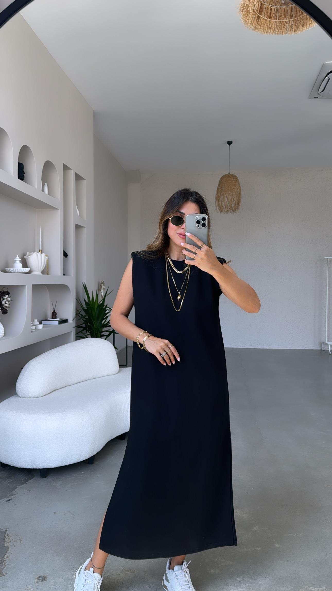 Siyah Vatkalı Basic Elbise