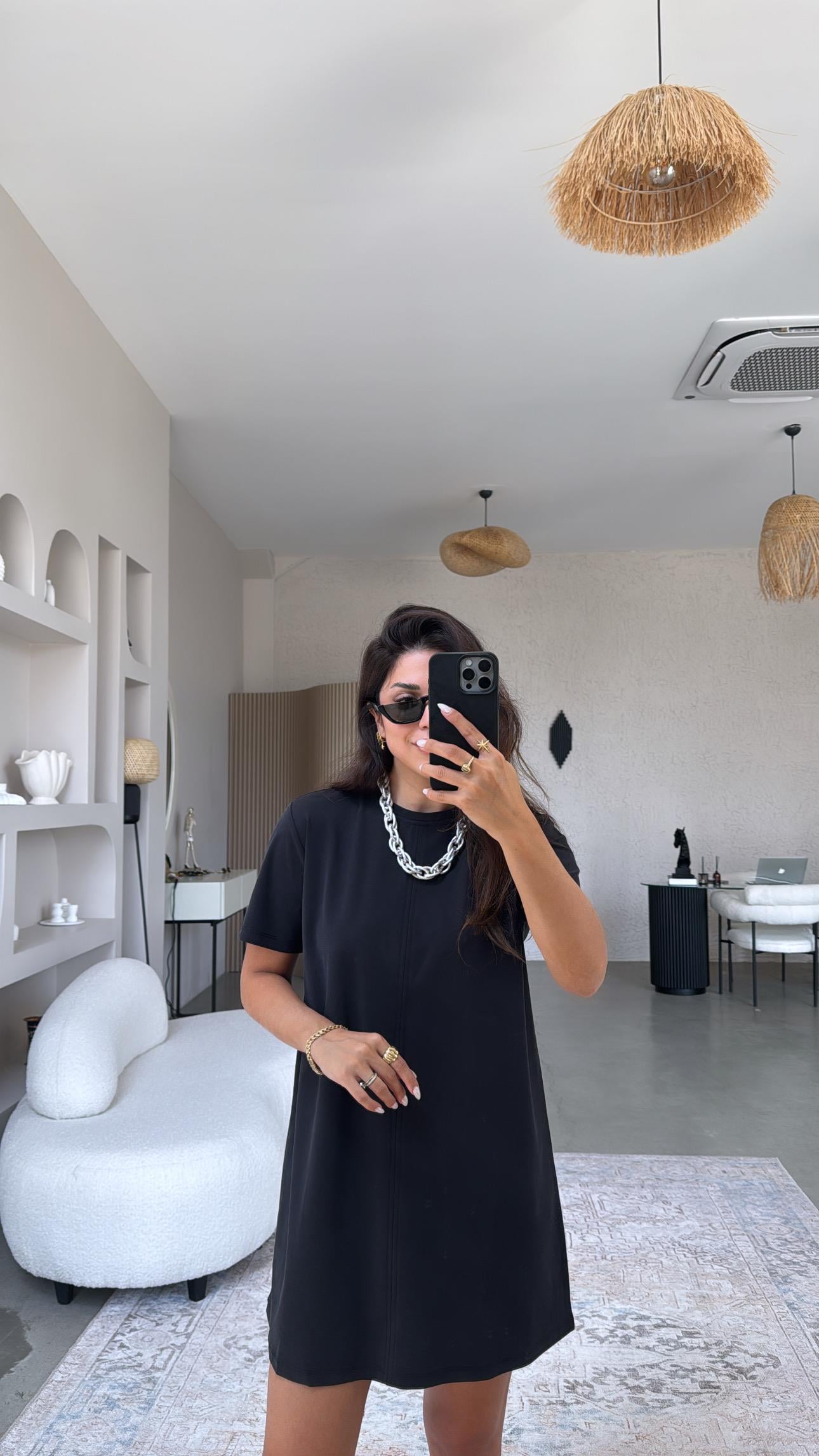 Siyah Yıkamalı Mini Elbise