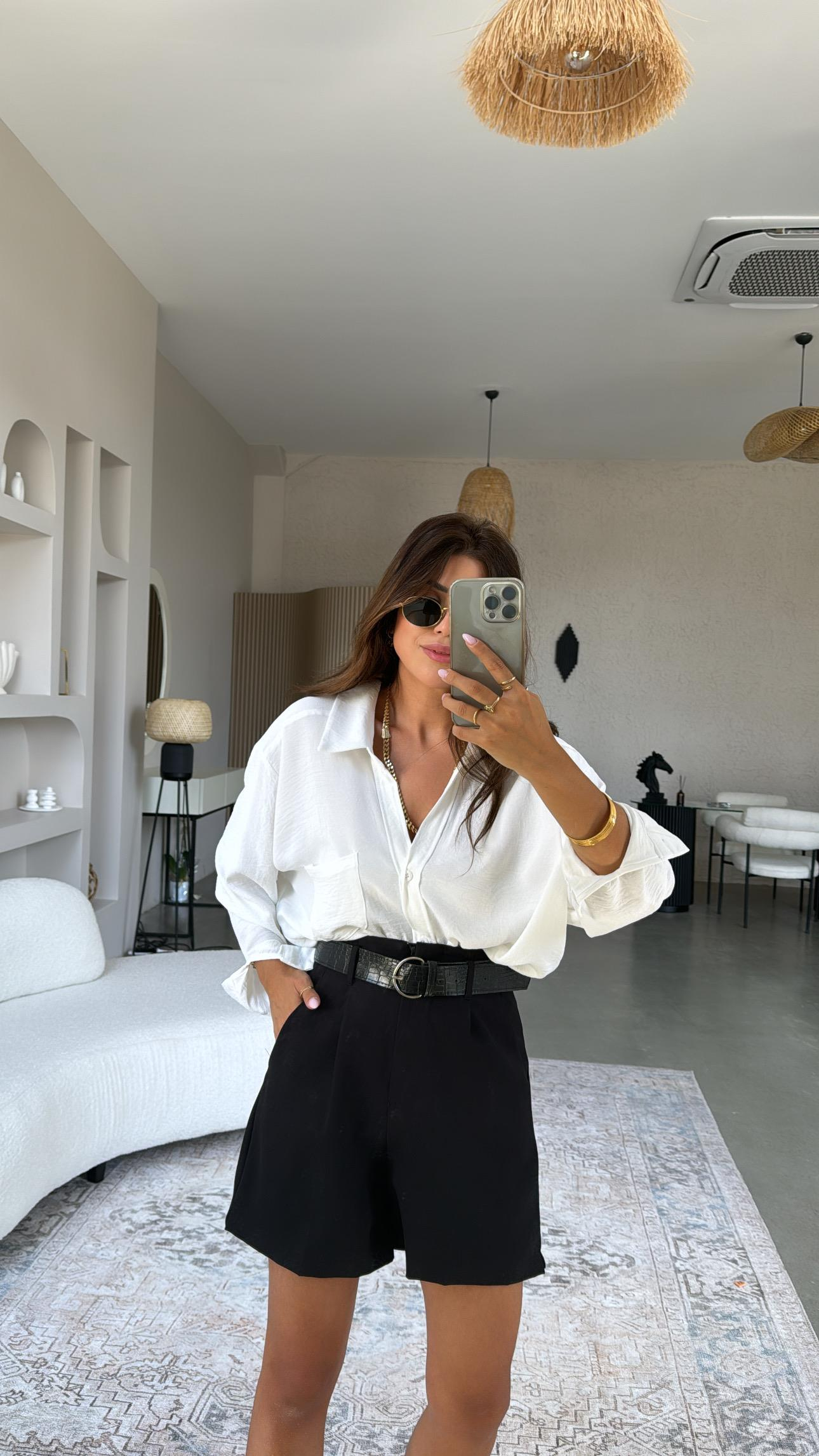 Siyah ZR Kemerli Şort