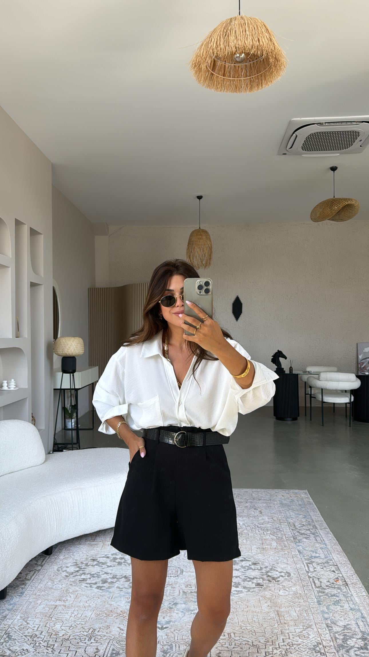 Siyah ZR Kemerli Şort
