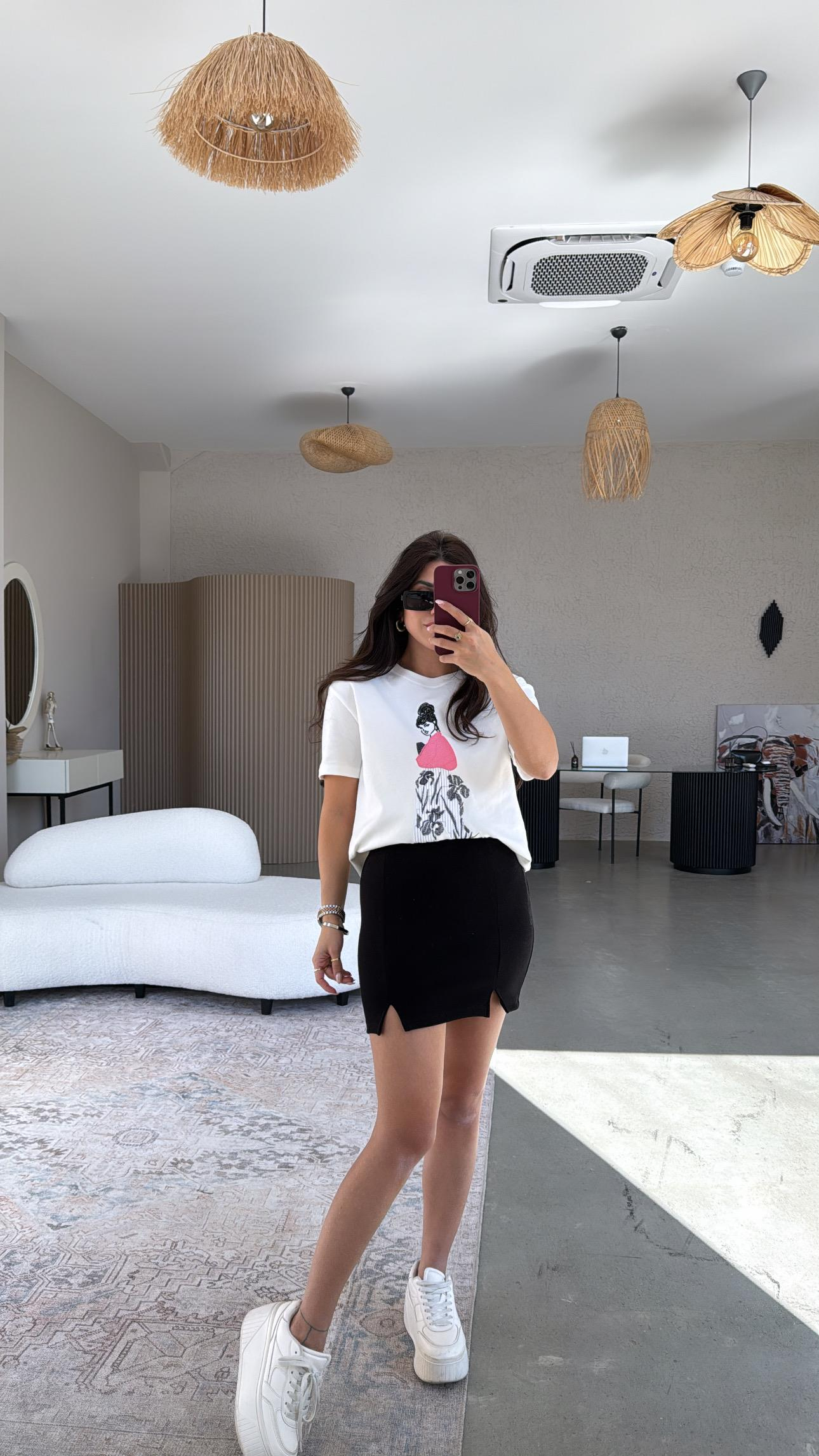 Siyah ZR Mini Çift Yırtmaçlı Etek
