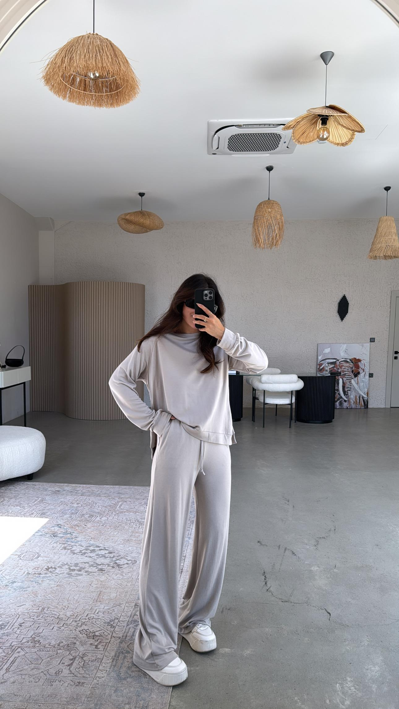 Taş Rengi Pike Modal Basic Alt Üst Takım