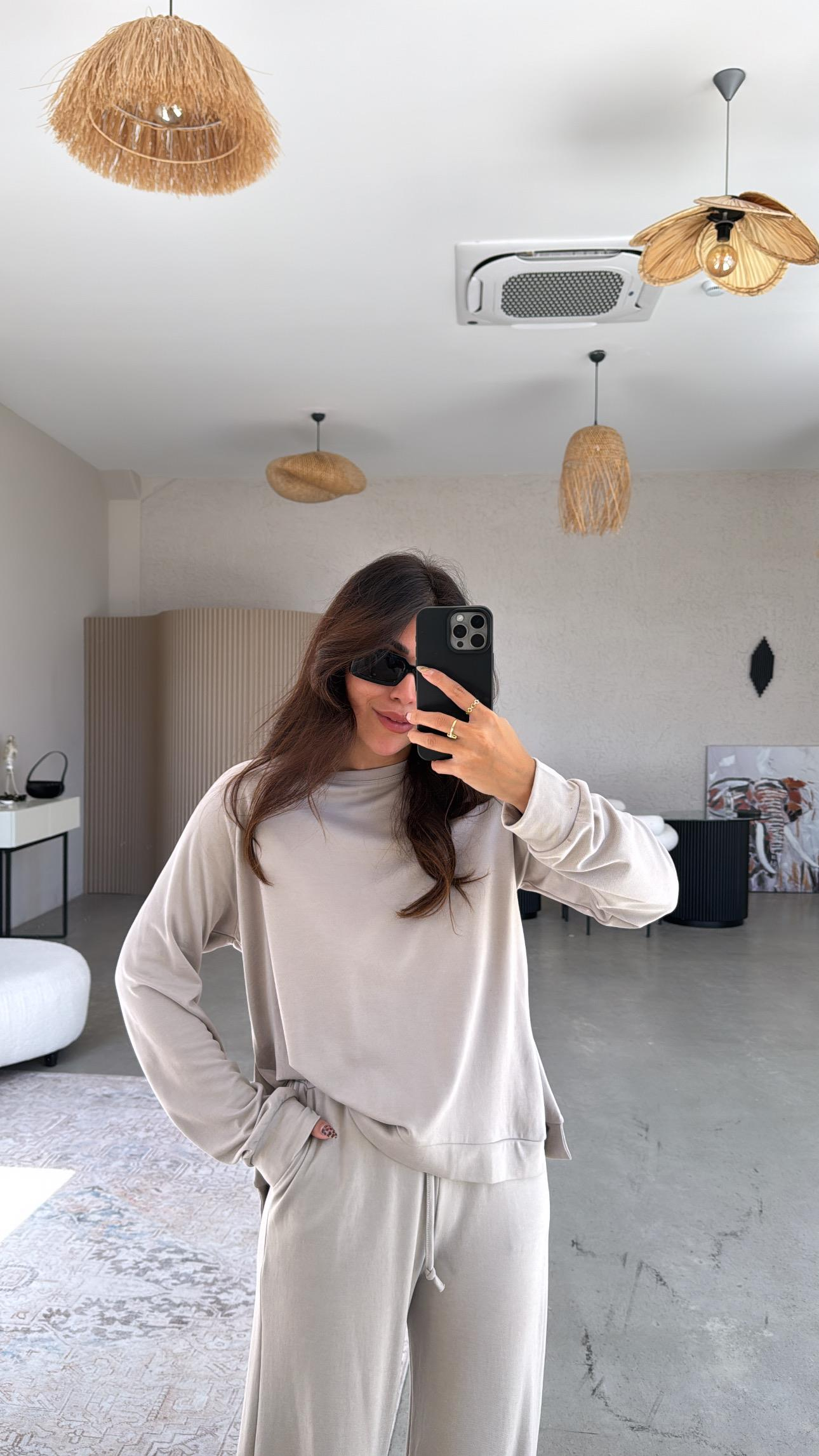 Taş Rengi Pike Modal Basic Alt Üst Takım