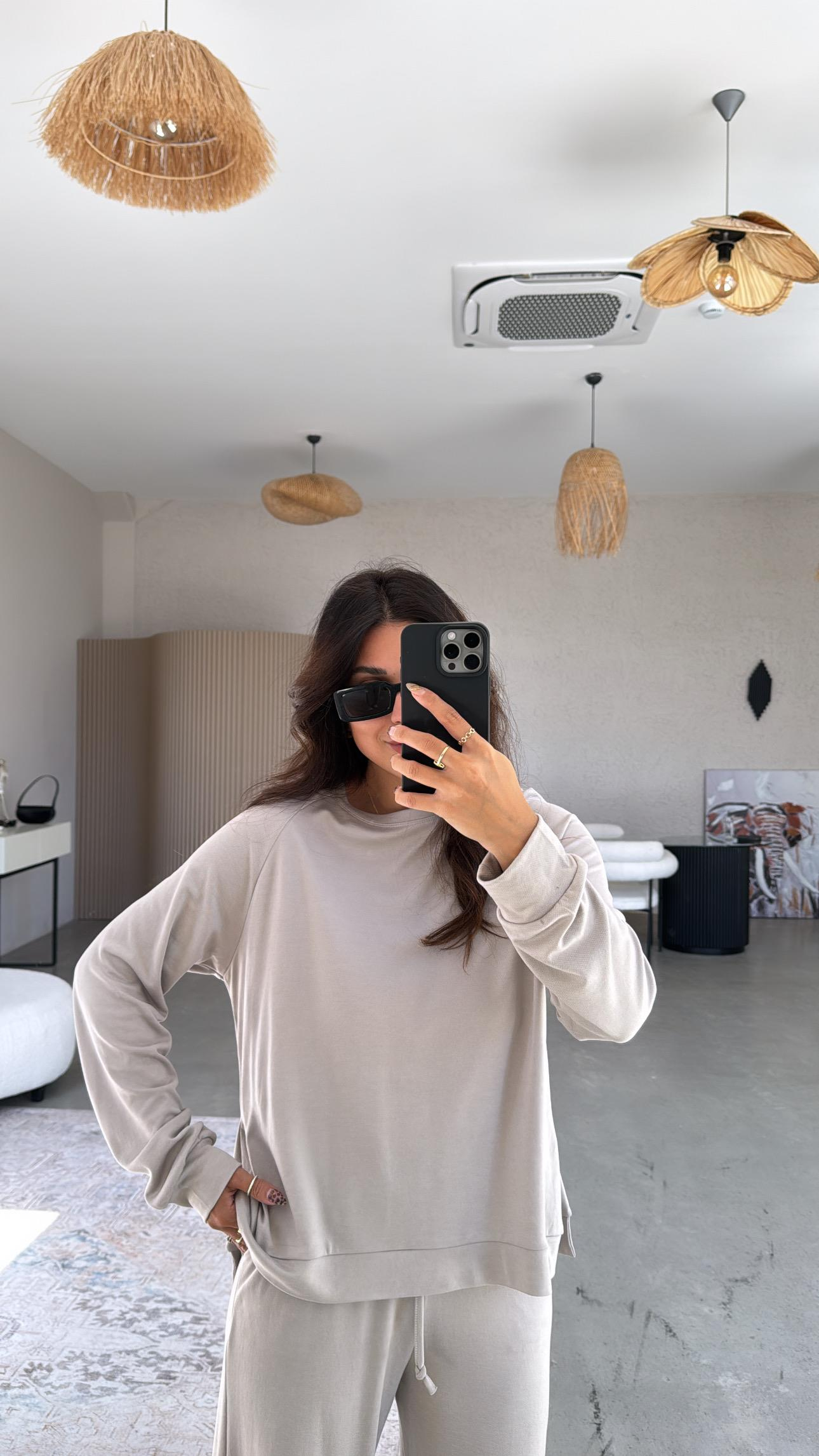 Taş Rengi Pike Modal Basic Alt Üst Takım