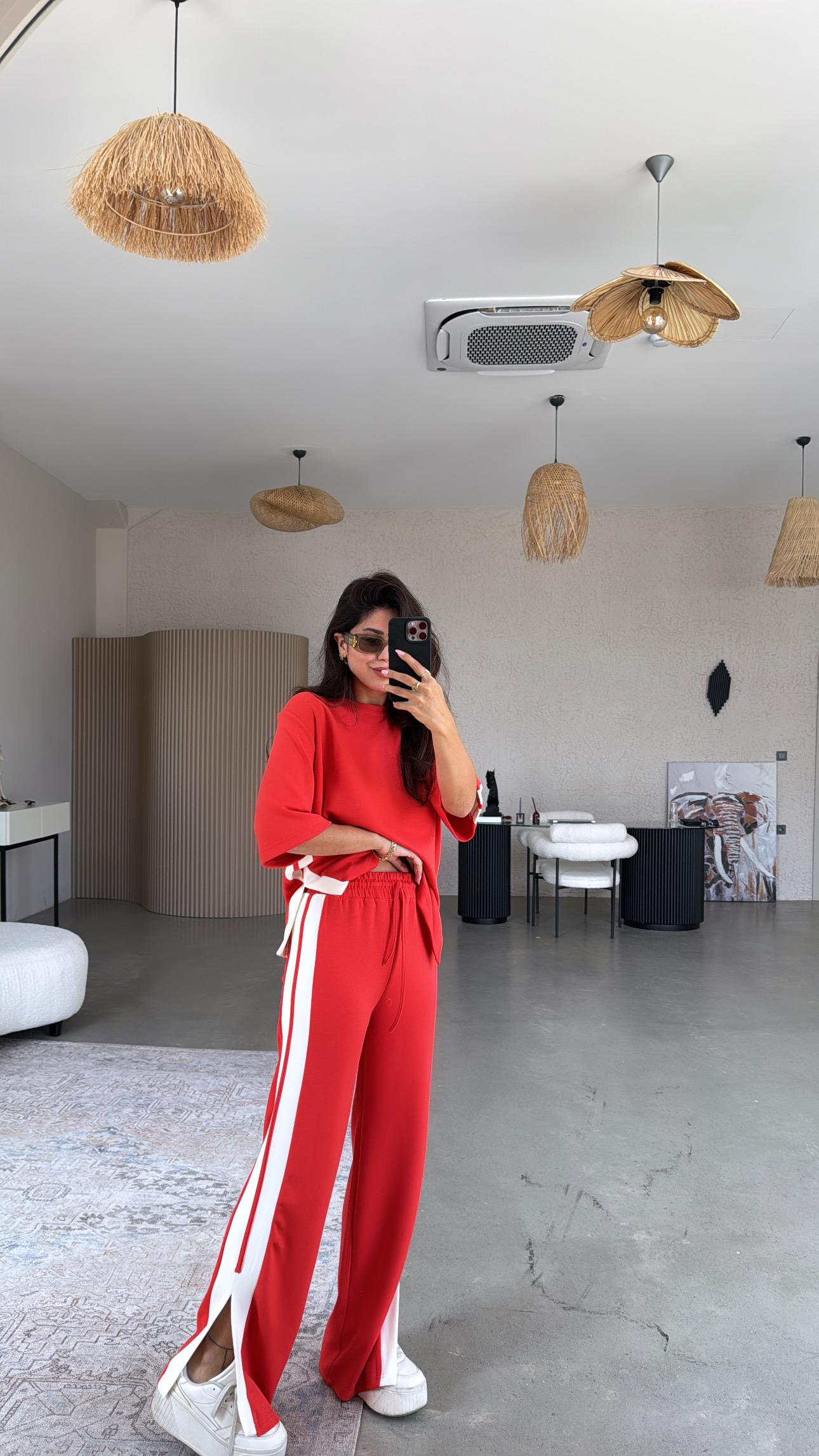 Turuncu Çift Şeritli Yırtmaçlı Modal Takım