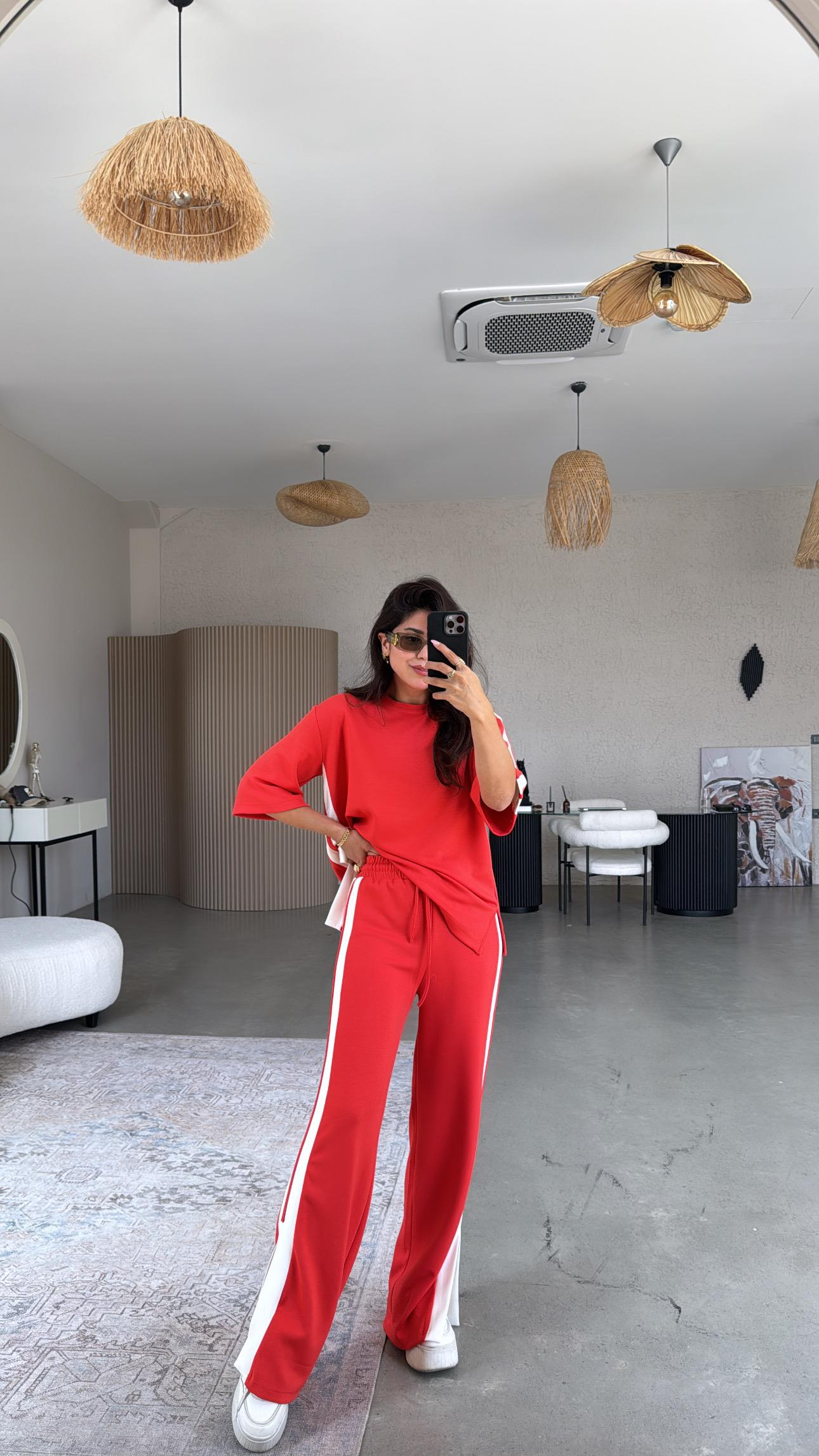 Turuncu Çift Şeritli Yırtmaçlı Modal Takım