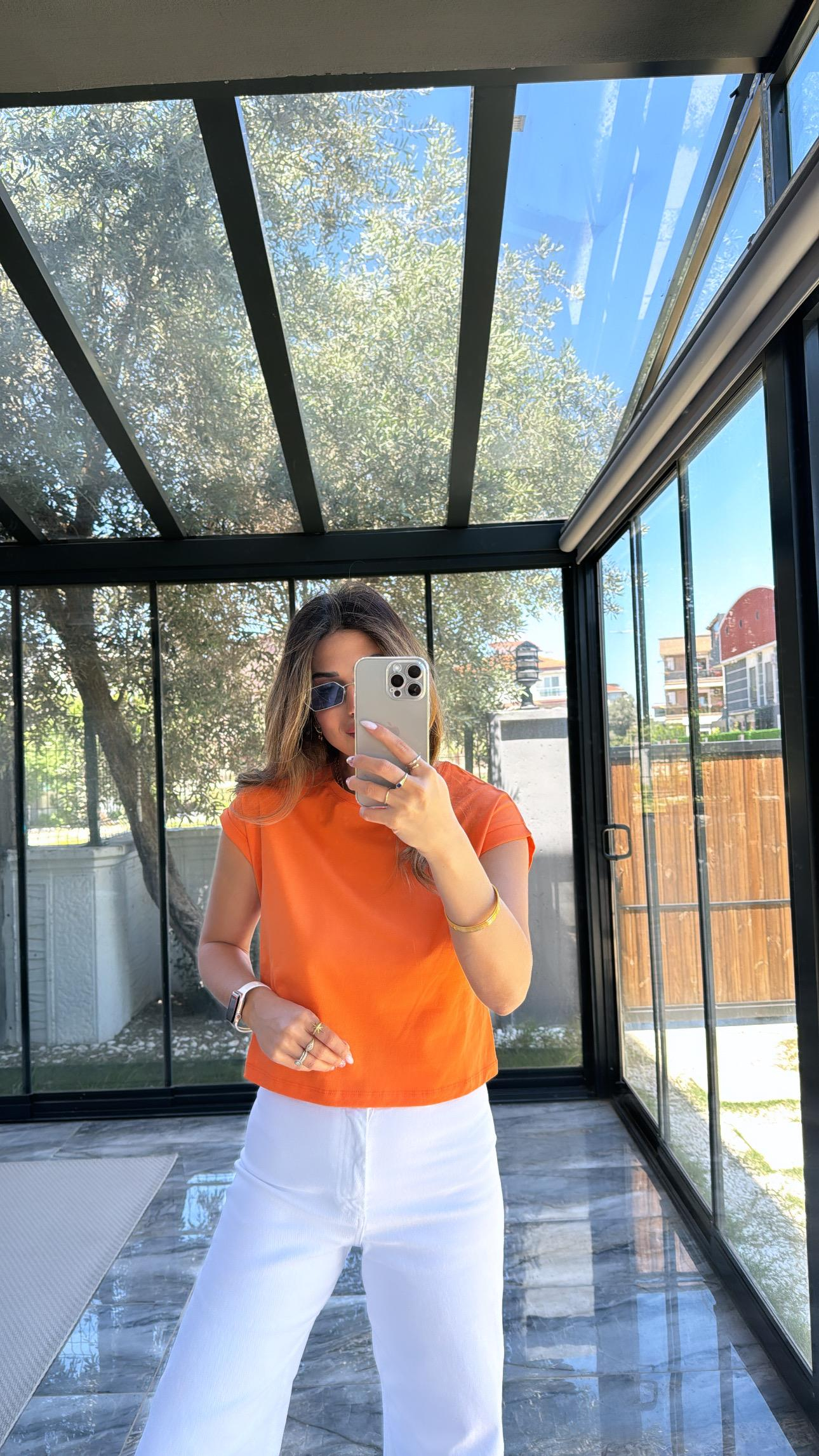 Turuncu Duble Kol Basic Tshirt