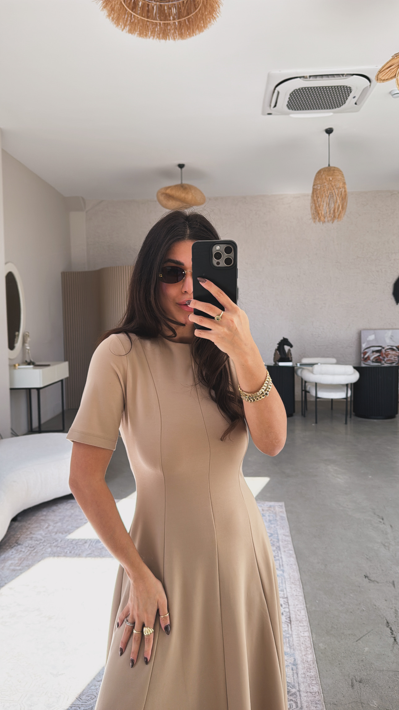 Vizon Parçalı Massi Model Maxi Elbise