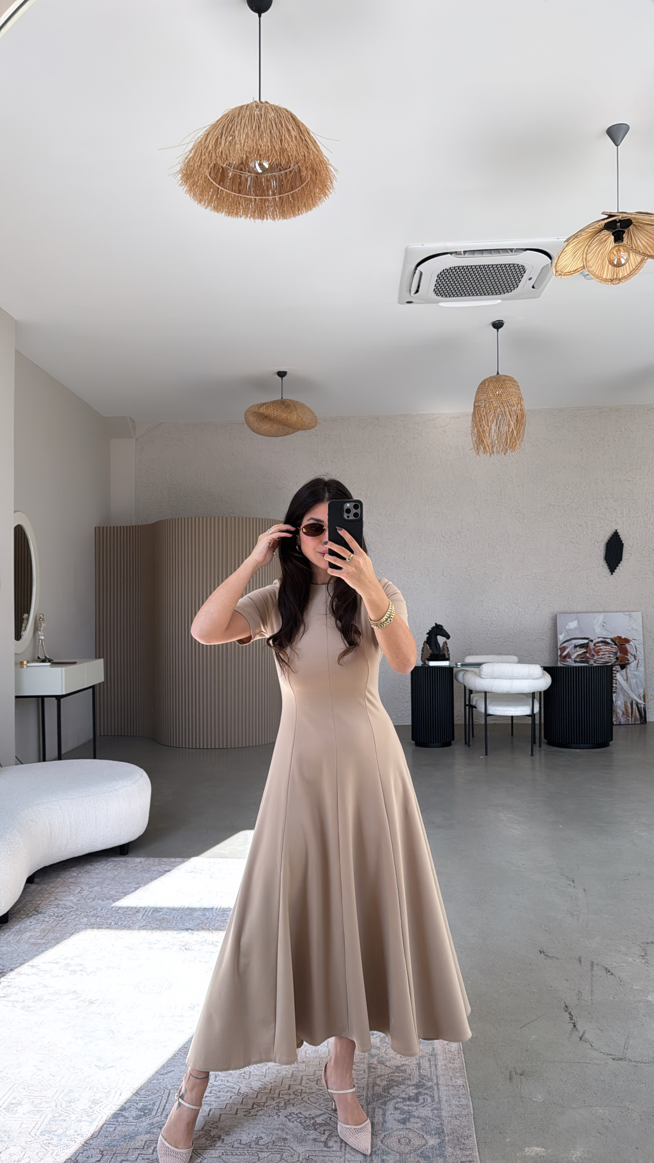 Vizon Parçalı Massi Model Maxi Elbise