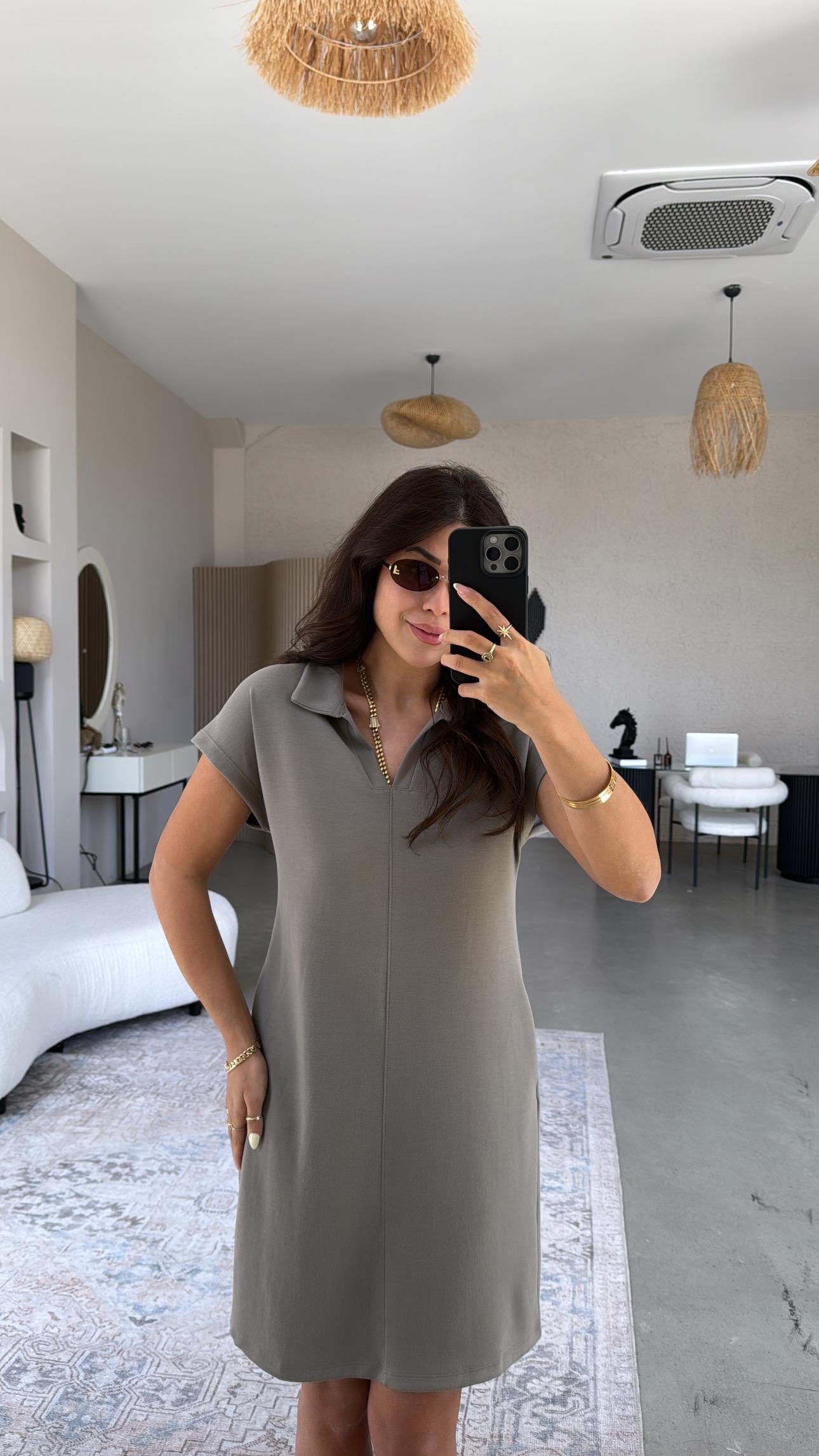Vizon Polo Yaka Çımalı Elbise