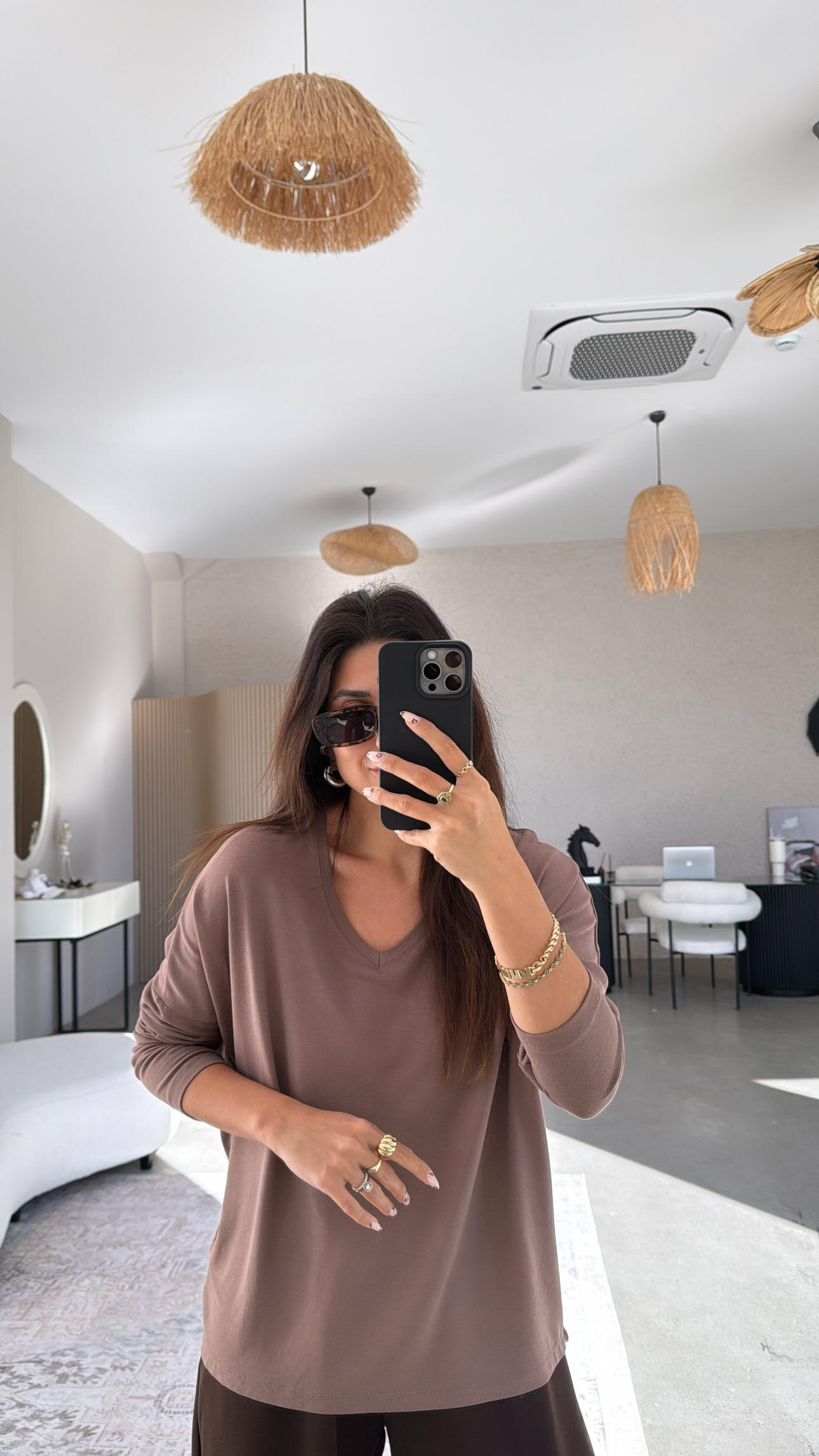 Vizon V Yaka Basic İnce Triko Bluz