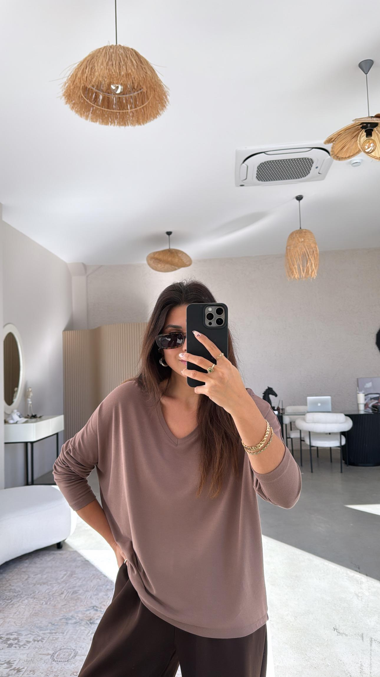 Vizon V Yaka Basic İnce Triko Bluz