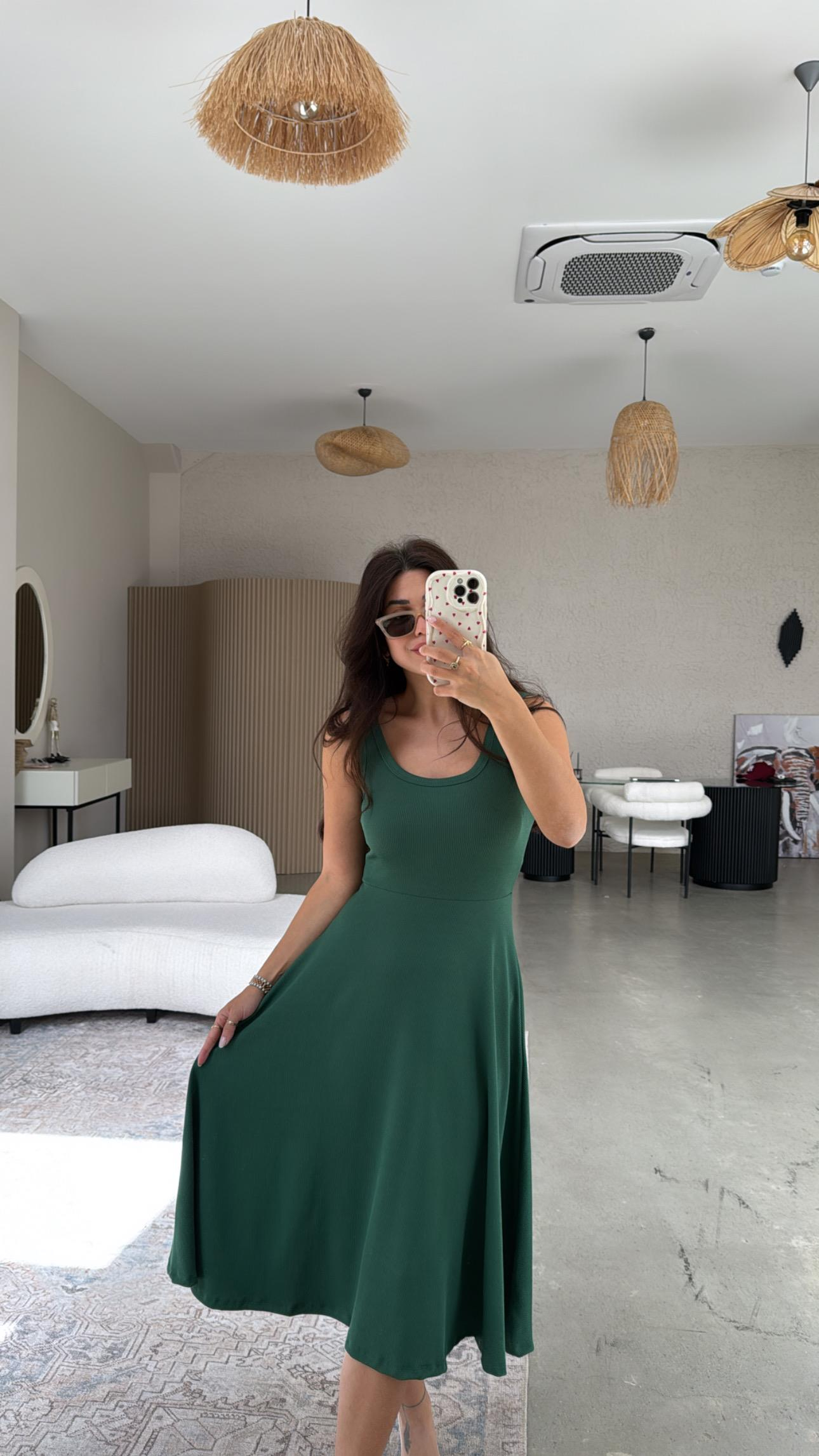 Yeşil Askılı Kaşkorse Elbise
