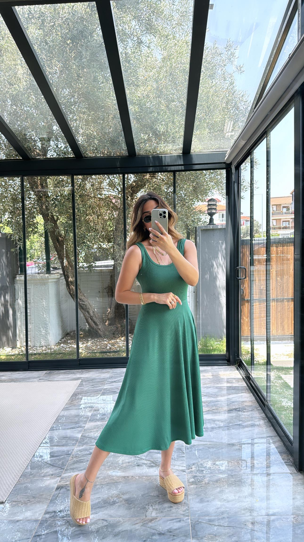 Yeşil Özel Üretim Kaşkorse Basic Elbise