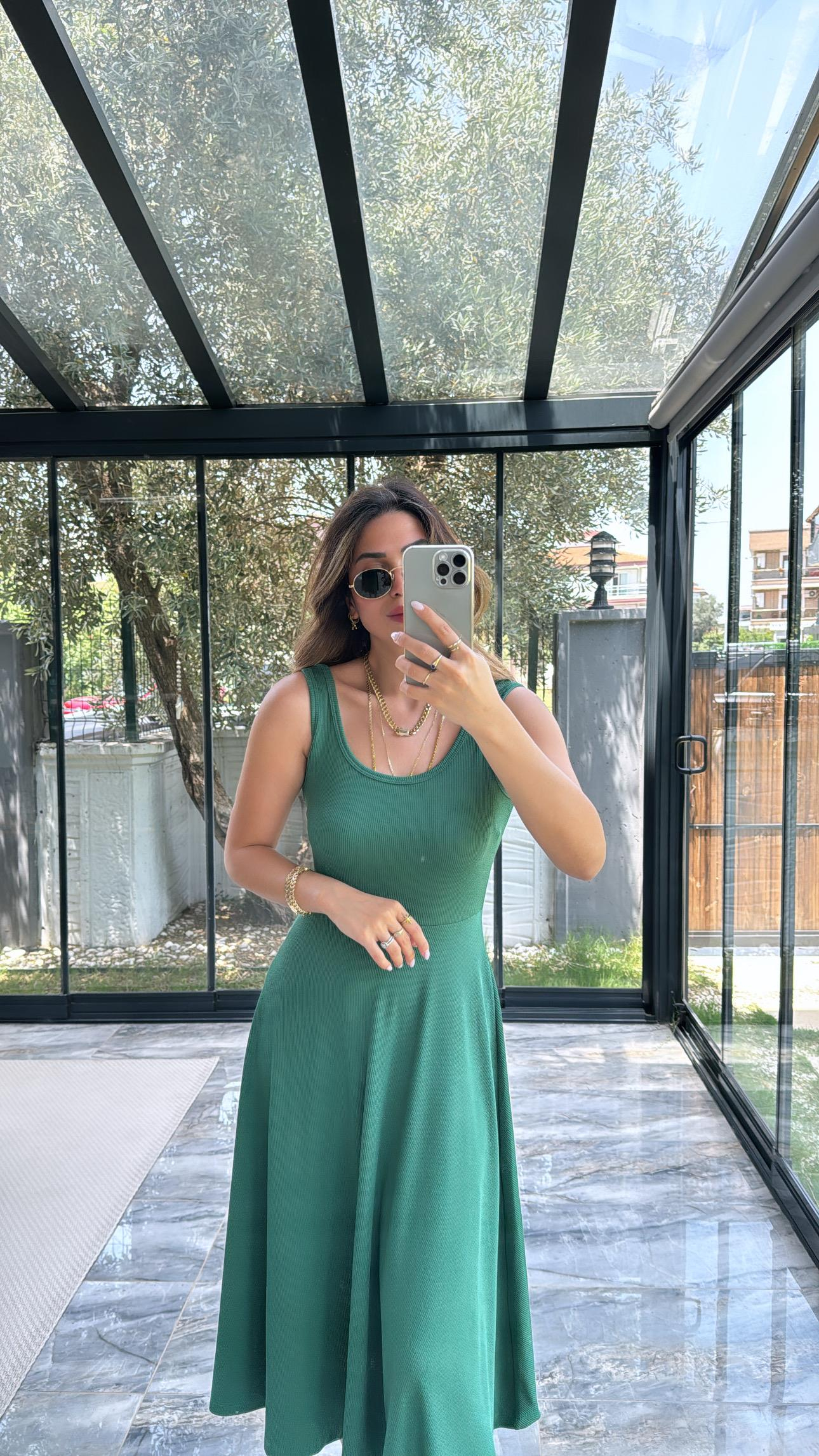 Yeşil Özel Üretim Kaşkorse Basic Elbise