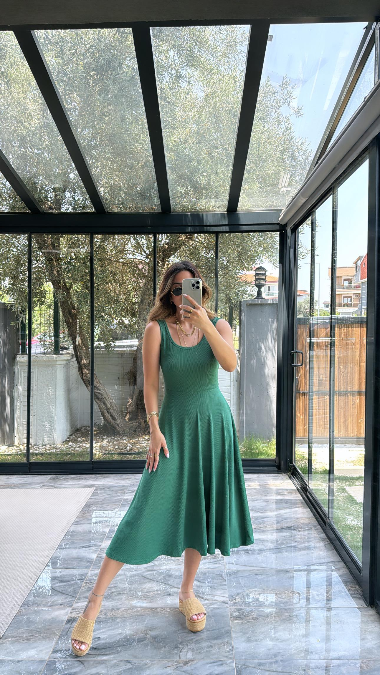 Yeşil Özel Üretim Kaşkorse Basic Elbise