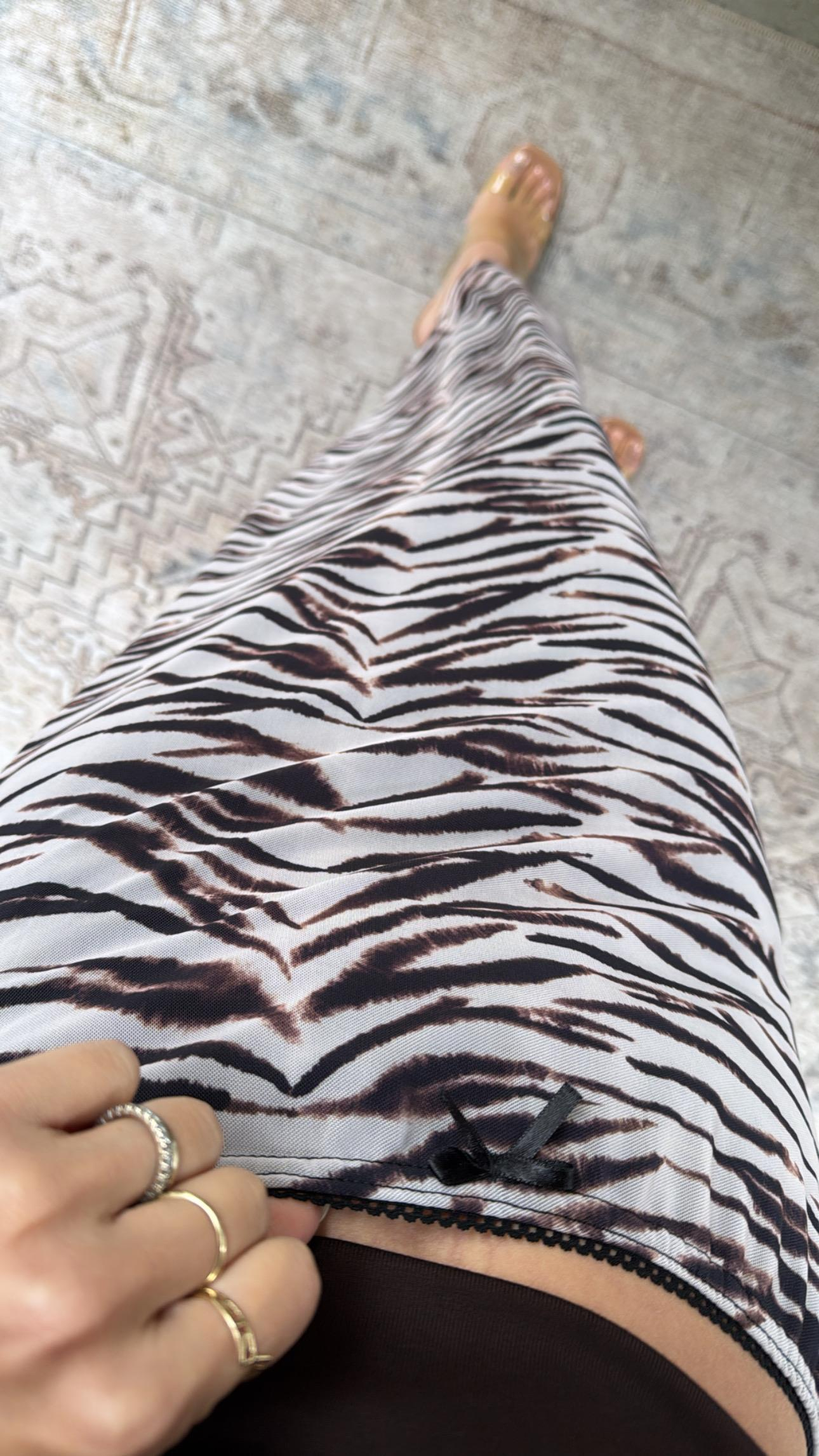 Zebra Desenli Likra Tül Astarlı Etek