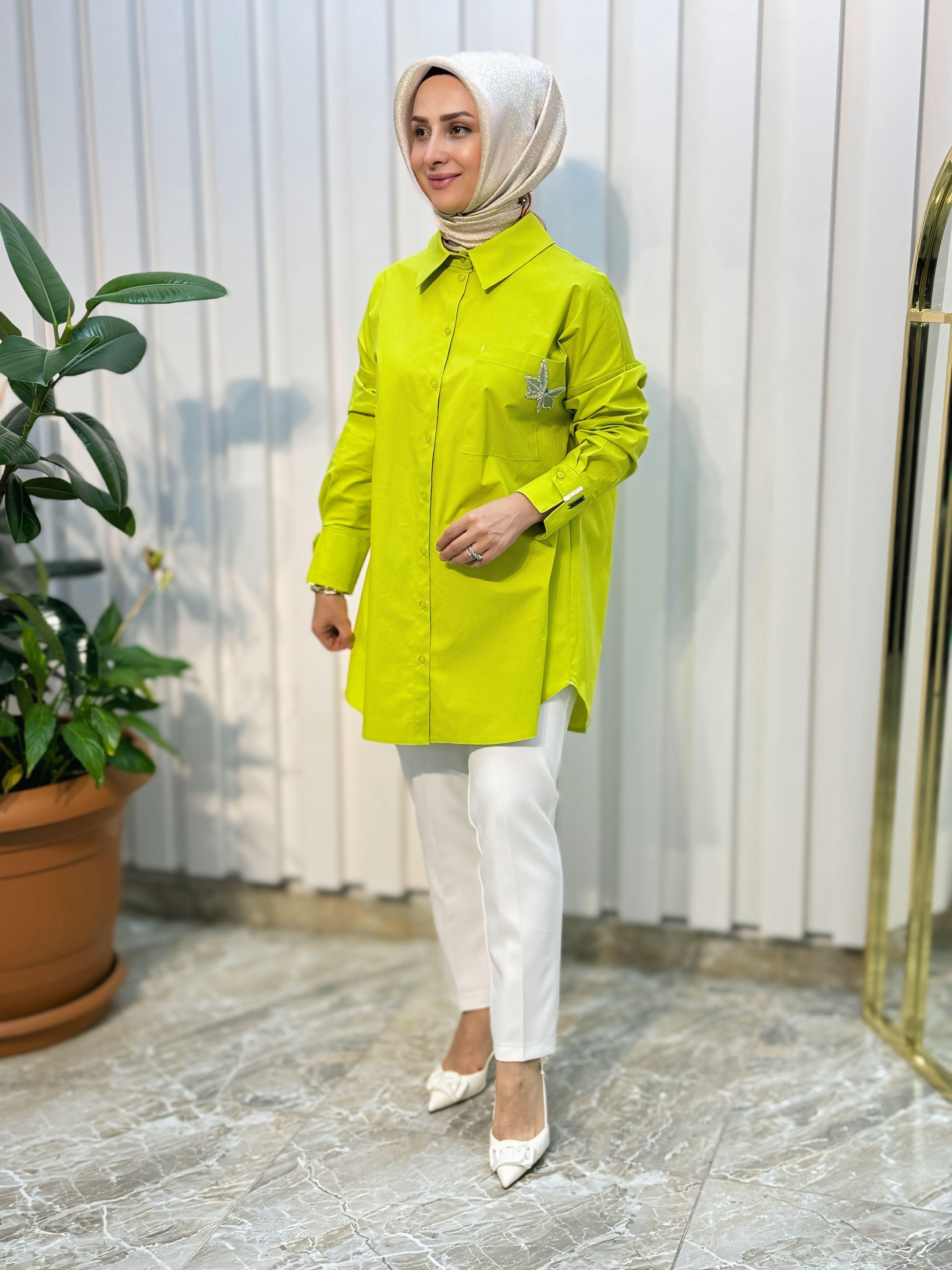 Aksesuar Detaylı Gömlek Yaka Tunik-11027
