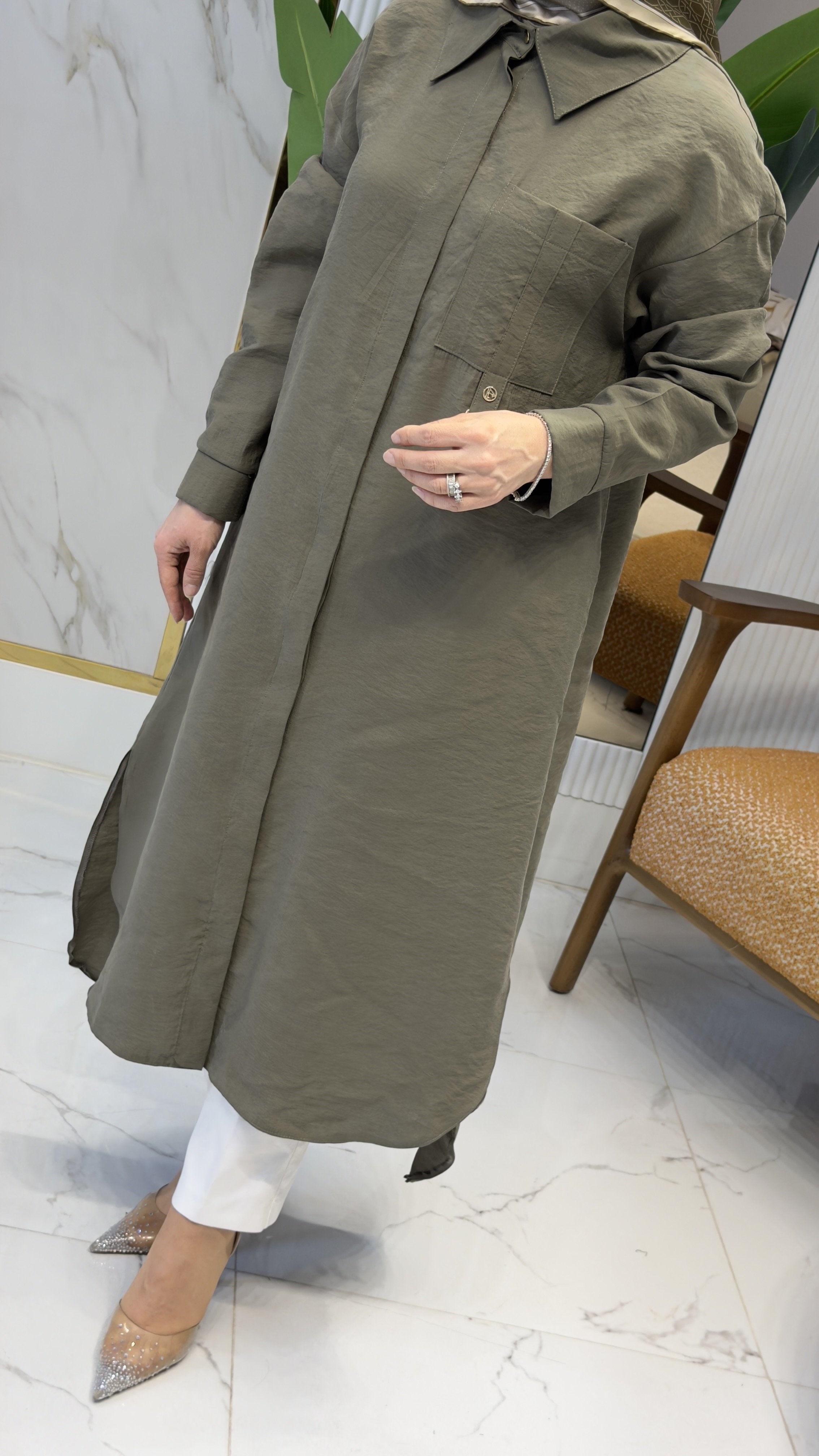 Armine Trend 26YT419 Cep D Toka Uzun Boy Tunik - Haki