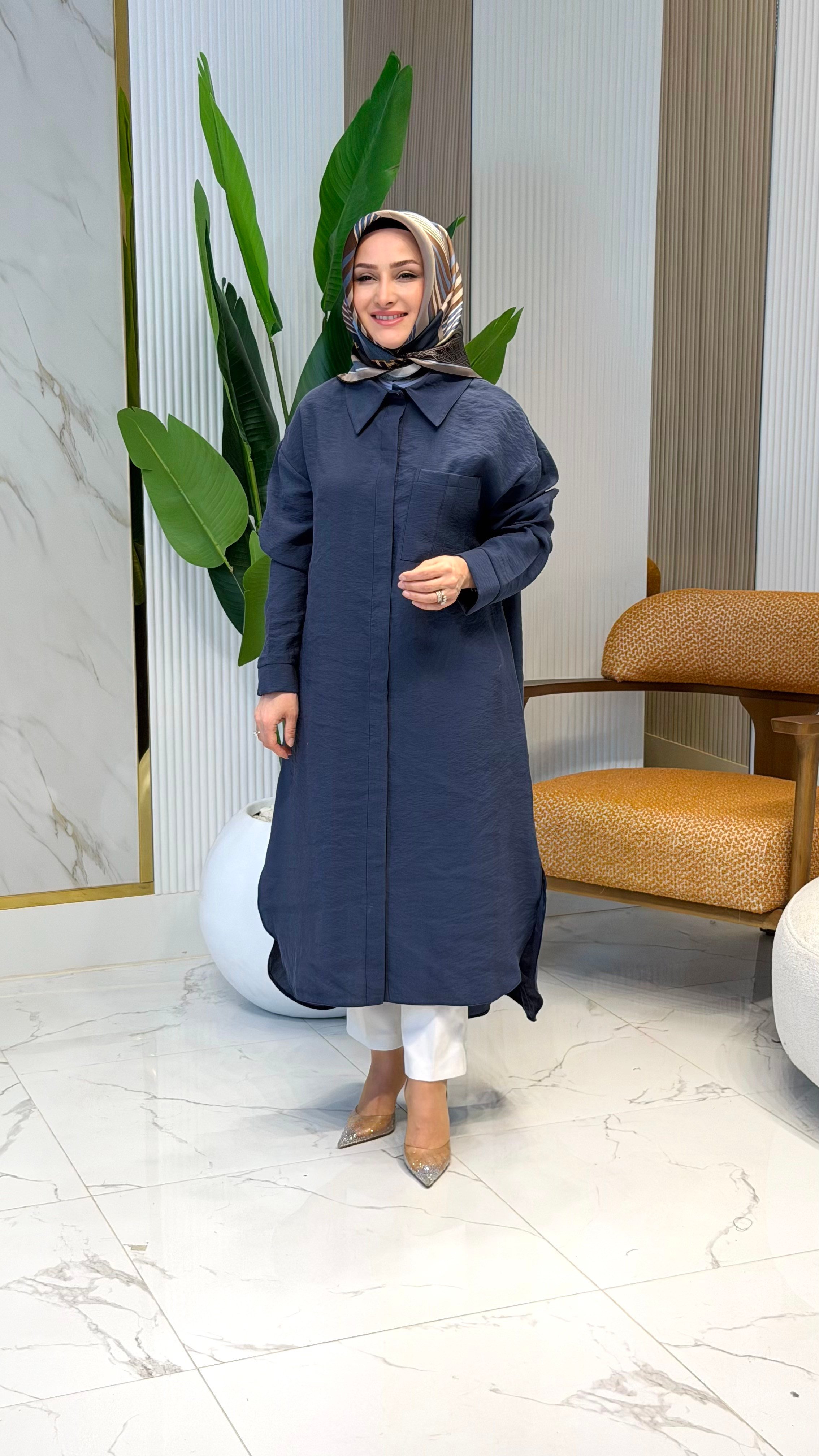 Armine Trend 26YT419 Cep D Toka Uzun Boy Tunik - İndigo