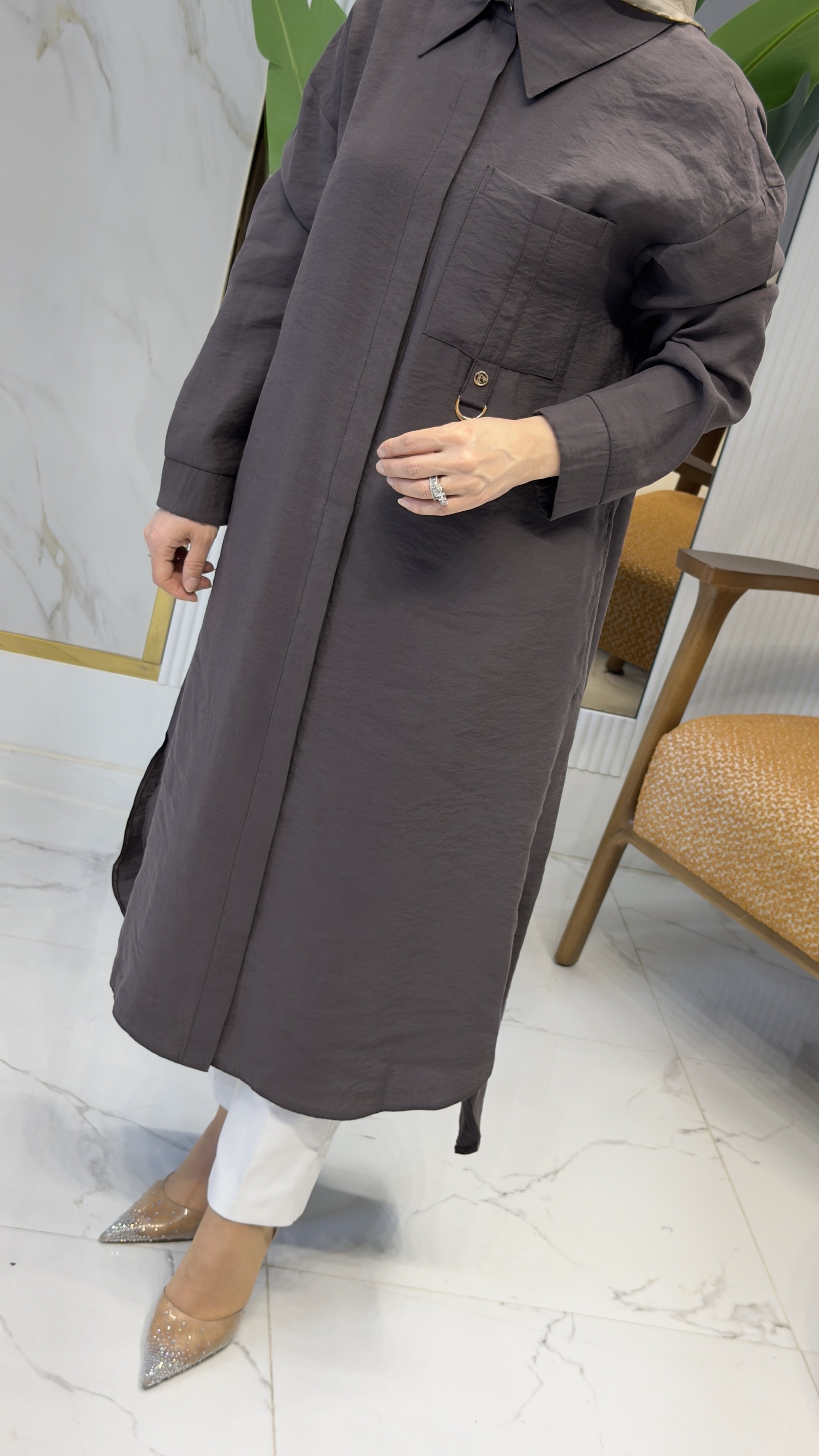 Armine Trend 26YT419 Cep D Toka Uzun Boy Tunik - Kahverengi