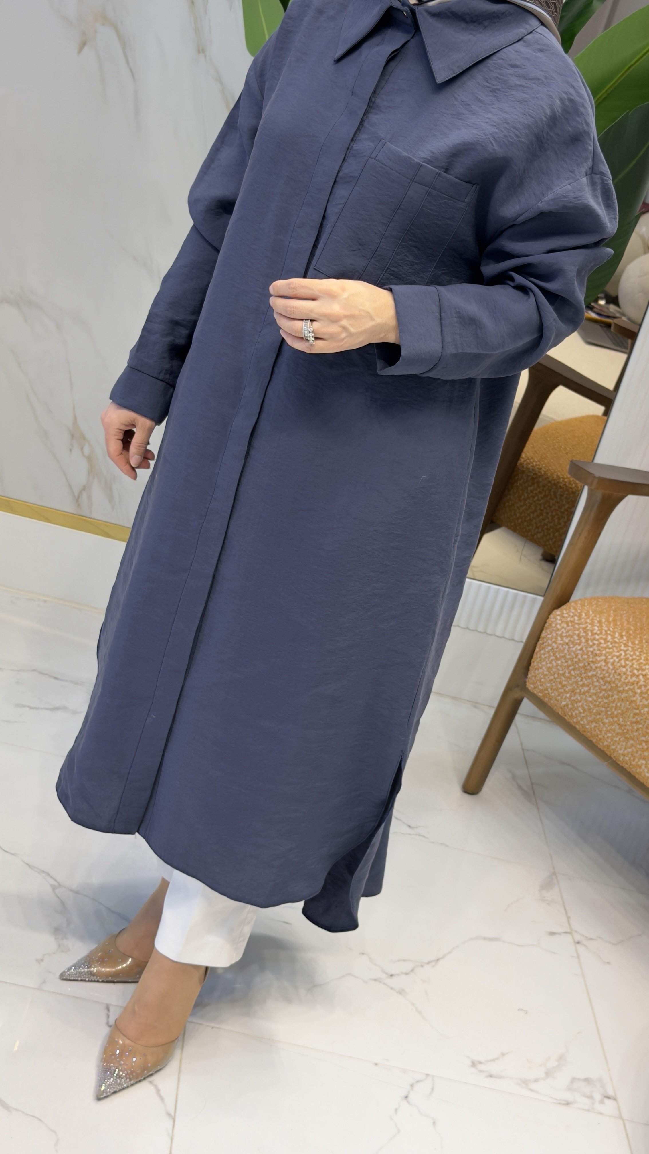 Armine Trend 26YT419 Cep D Toka Uzun Boy Tunik - İndigo